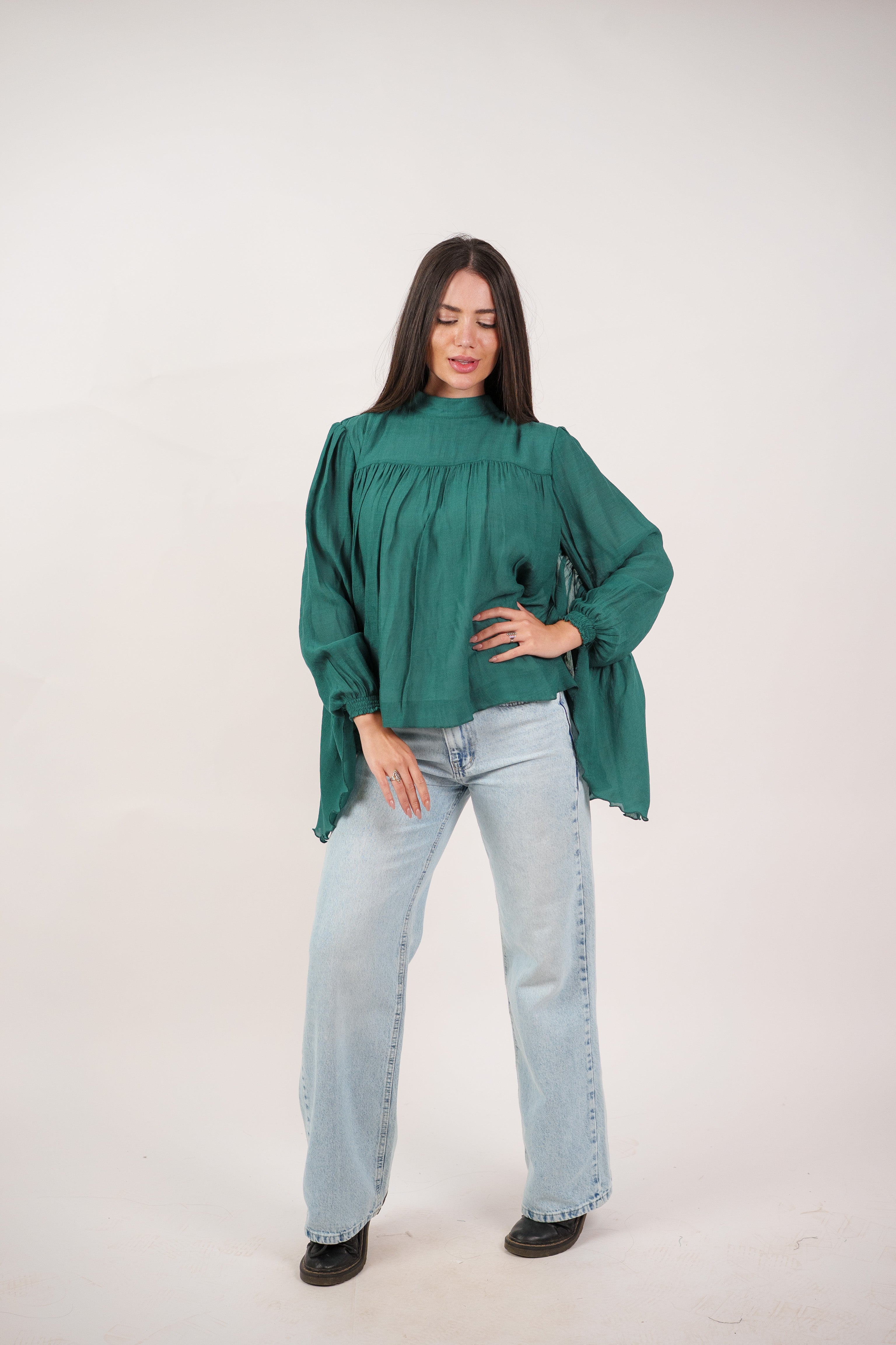 FLOWY SHEER BELL SLEEVE BLOUSE