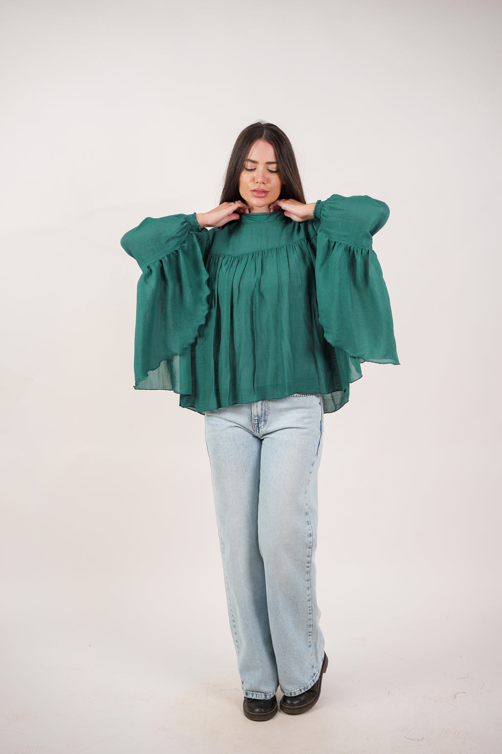 FLOWY SHEER BELL SLEEVE BLOUSE