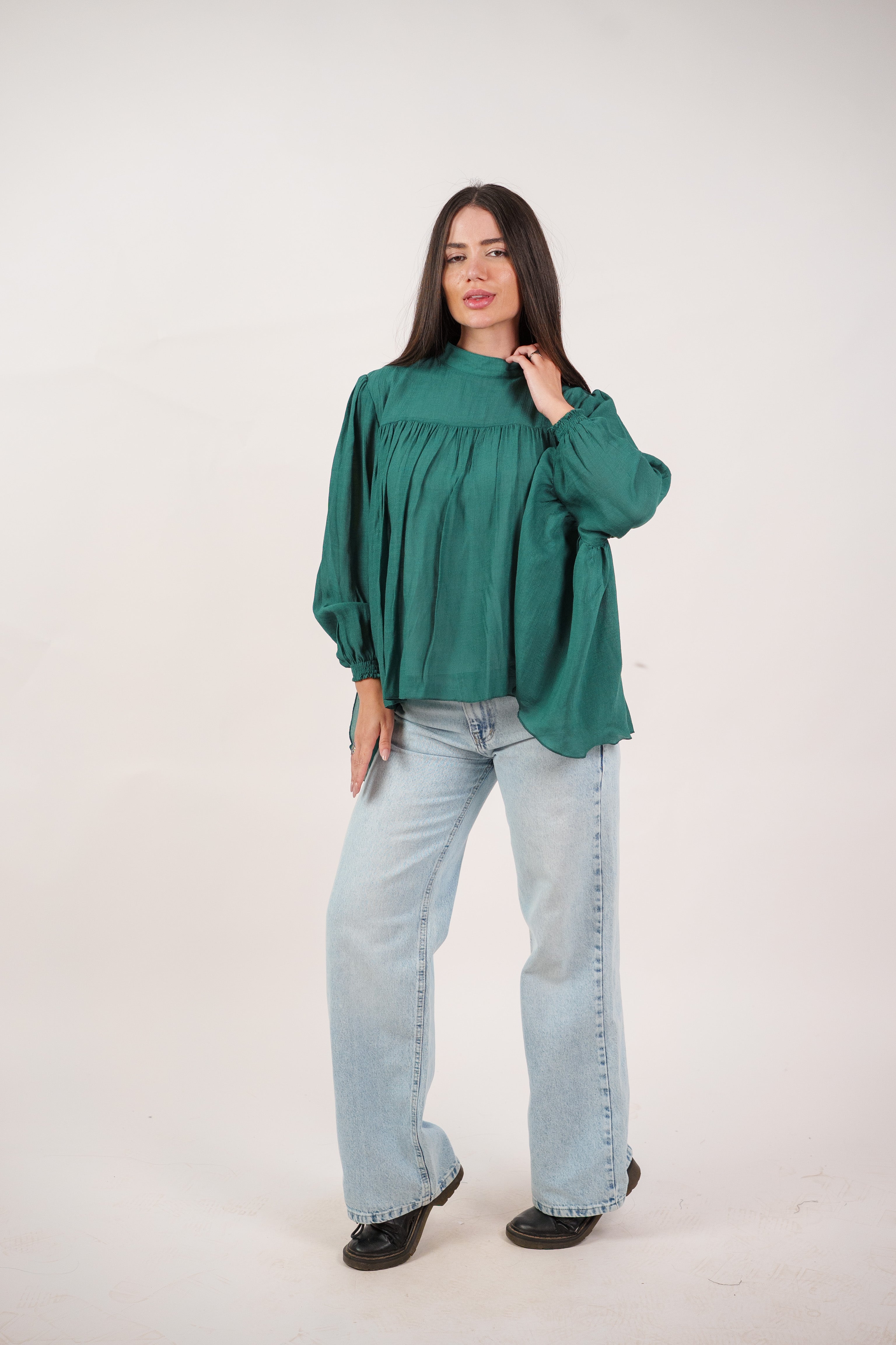 FLOWY SHEER BELL SLEEVE BLOUSE