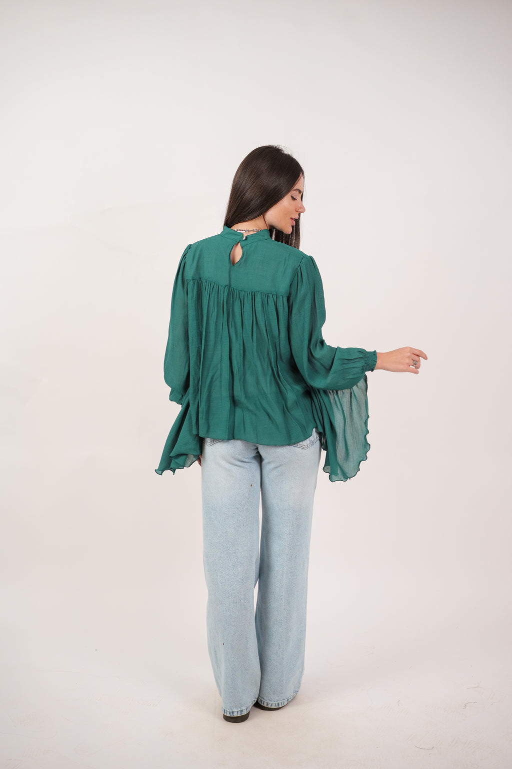 FLOWY SHEER BELL SLEEVE BLOUSE
