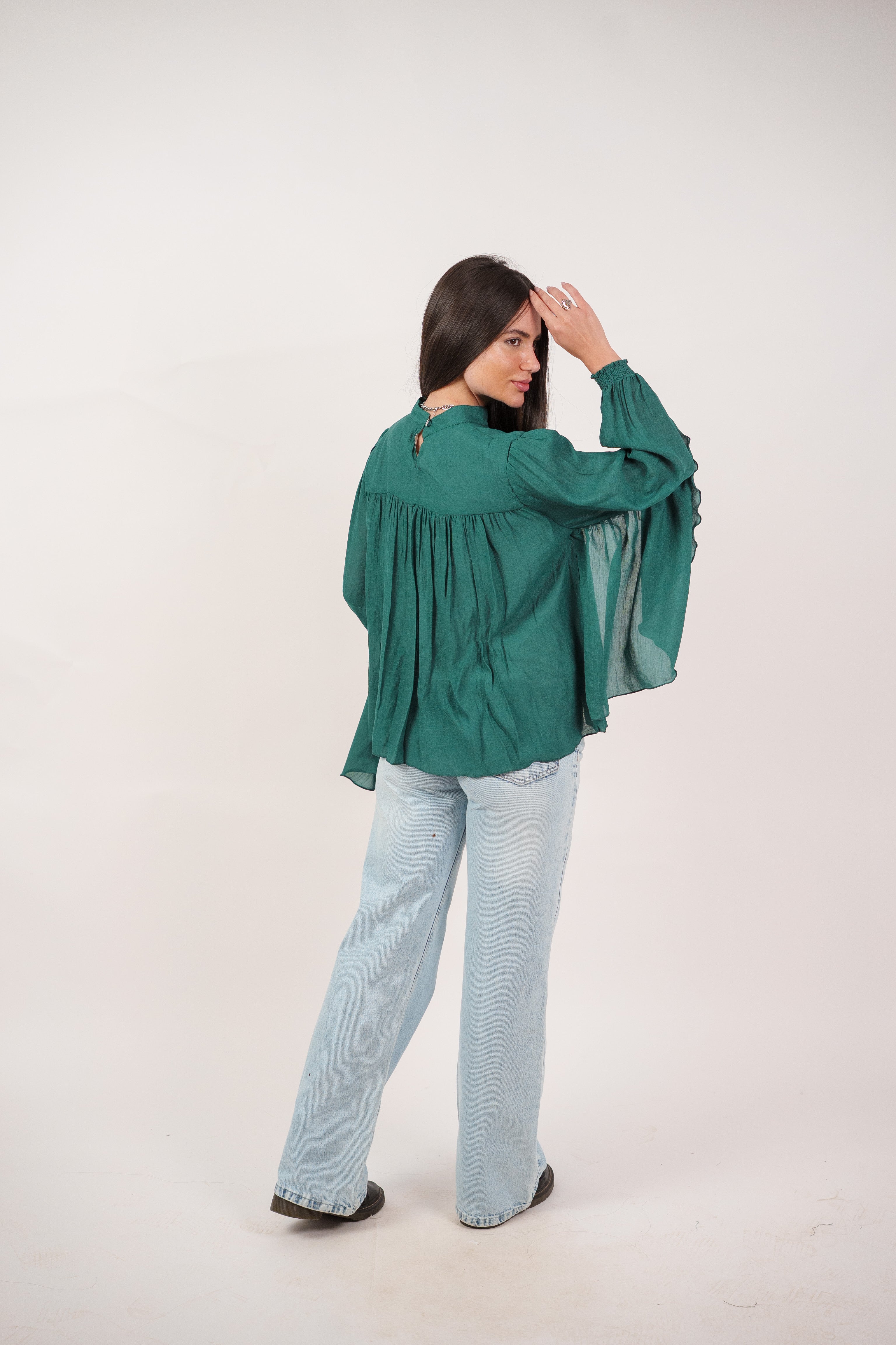 FLOWY SHEER BELL SLEEVE BLOUSE