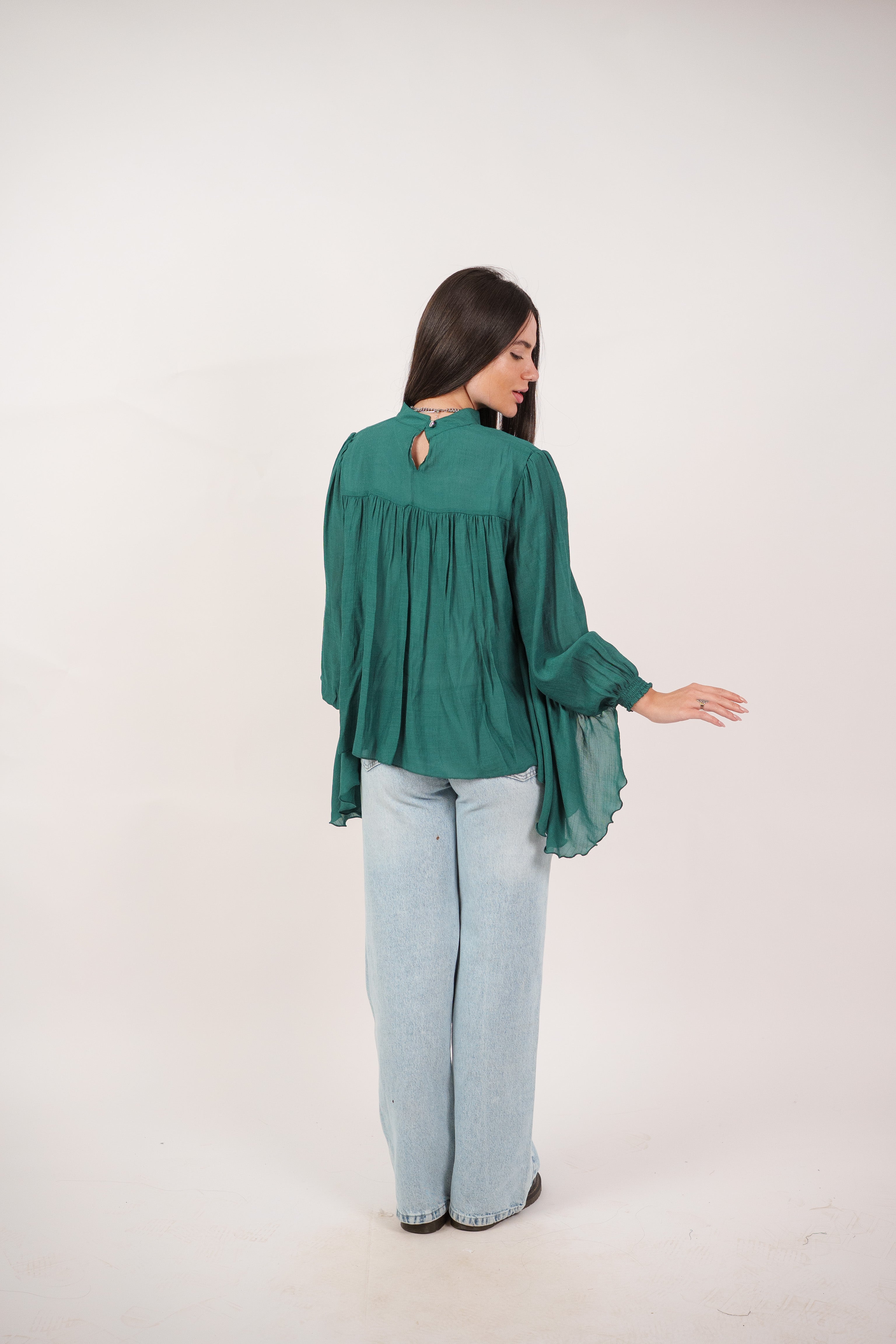 FLOWY SHEER BELL SLEEVE BLOUSE