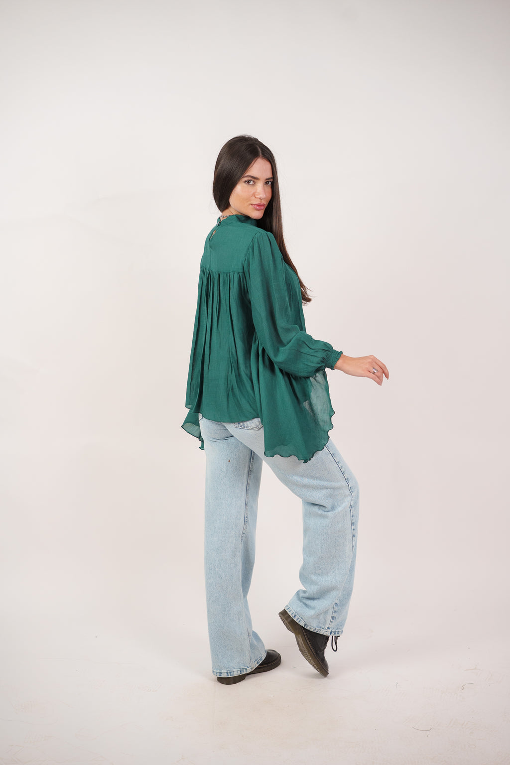 FLOWY SHEER BELL SLEEVE BLOUSE