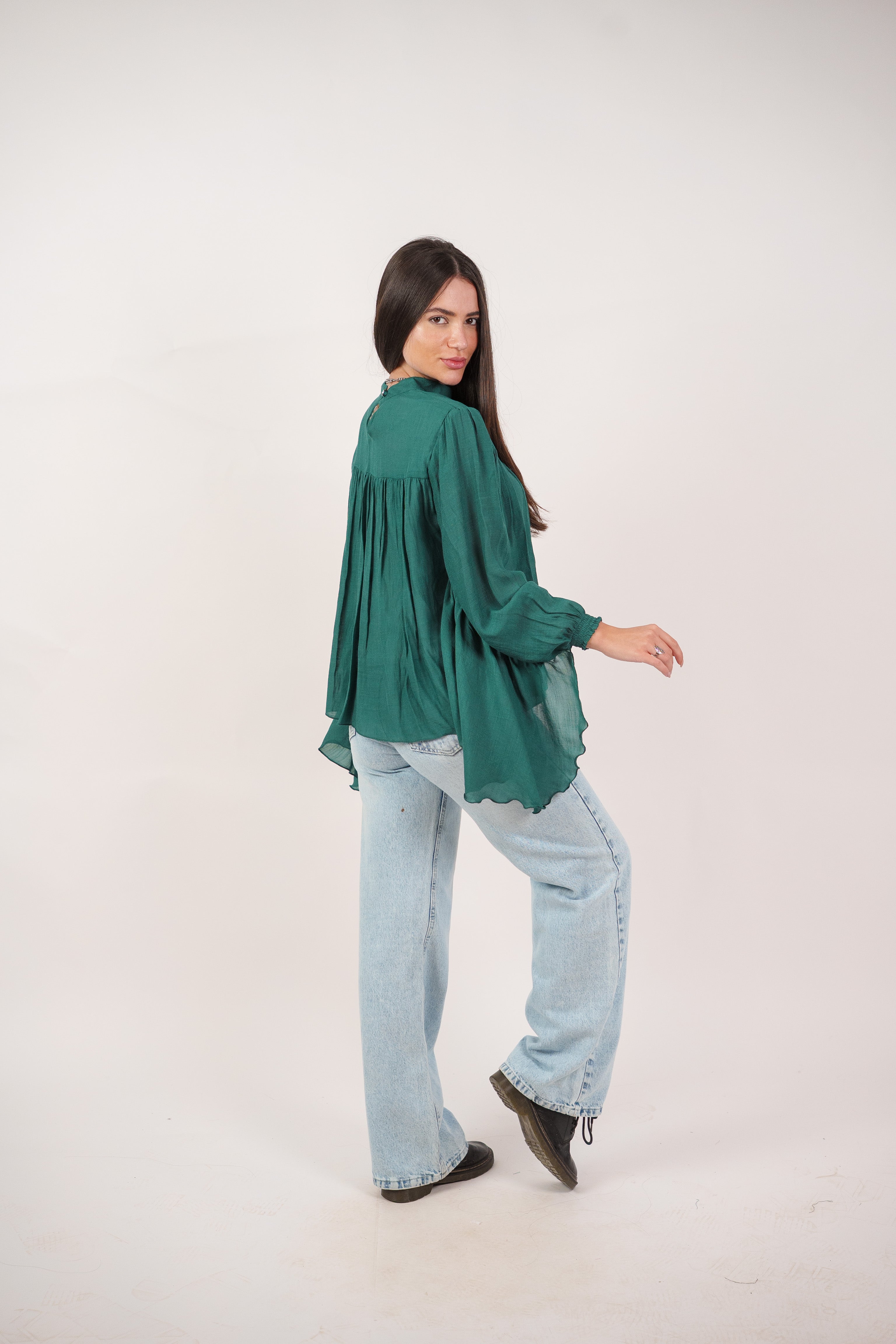 FLOWY SHEER BELL SLEEVE BLOUSE
