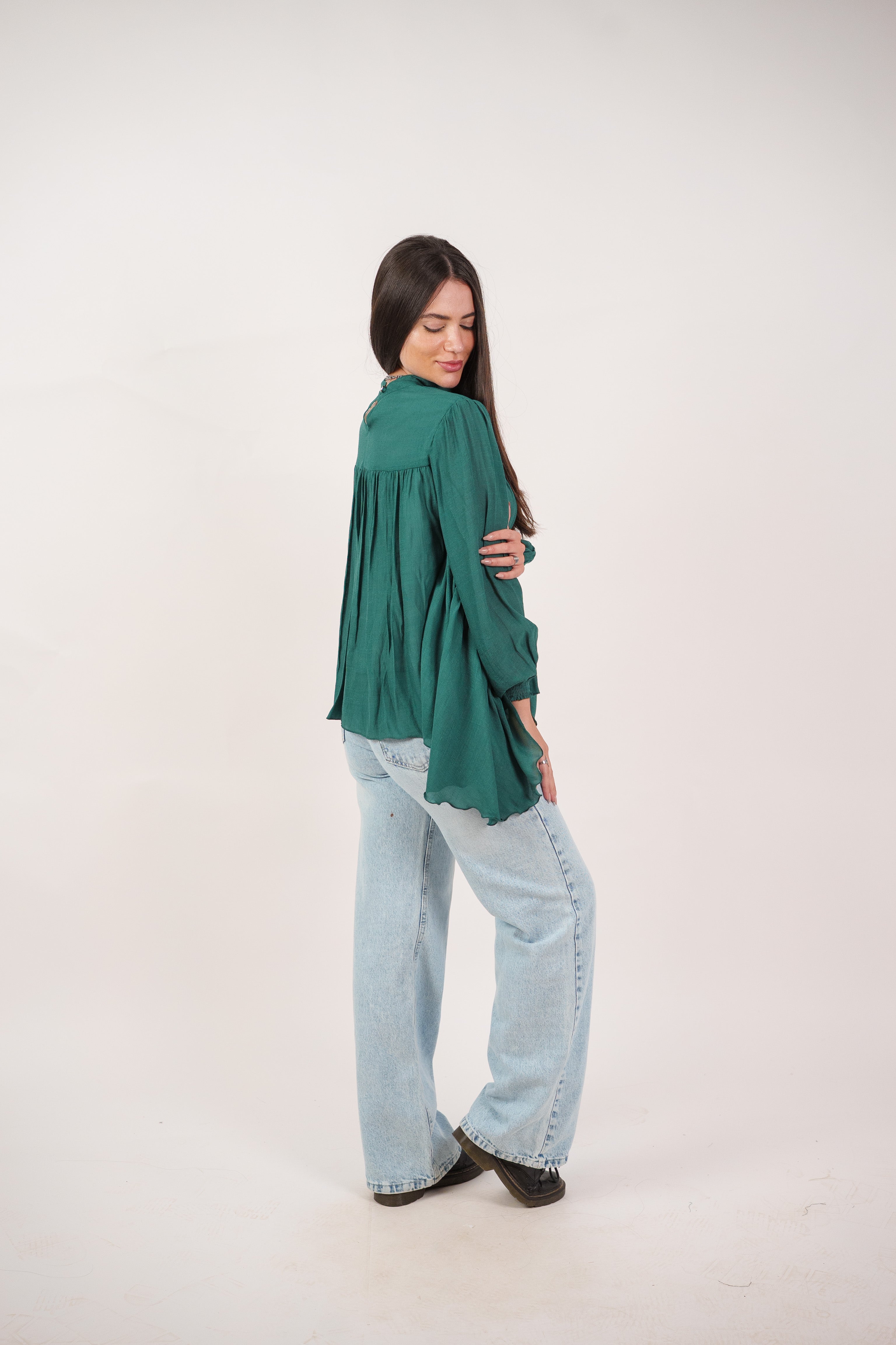 FLOWY SHEER BELL SLEEVE BLOUSE