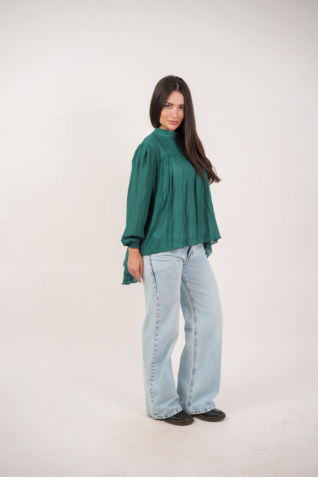 FLOWY SHEER BELL SLEEVE BLOUSE