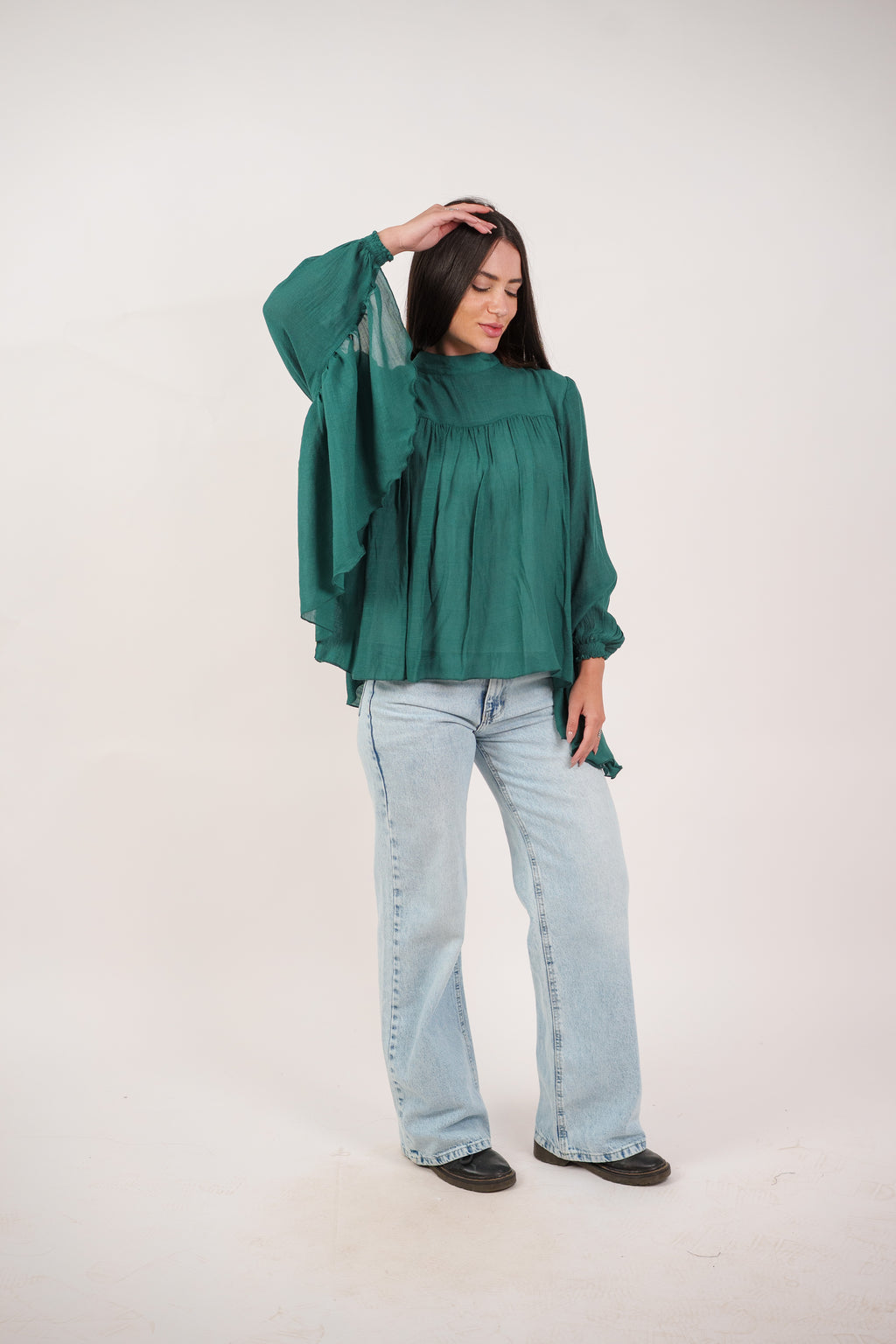 FLOWY SHEER BELL SLEEVE BLOUSE