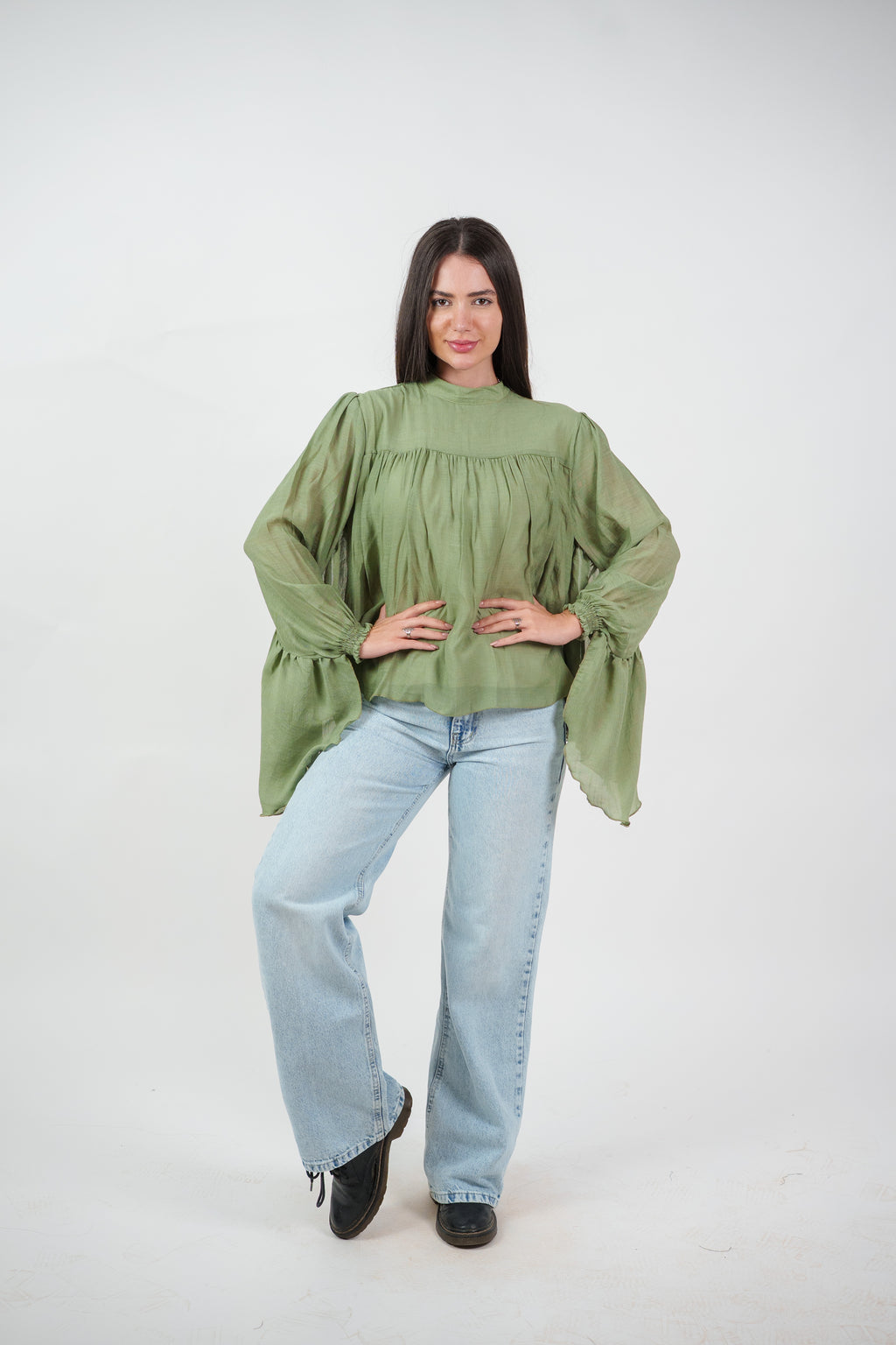 FLOWY SHEER BELL SLEEVE BLOUSE