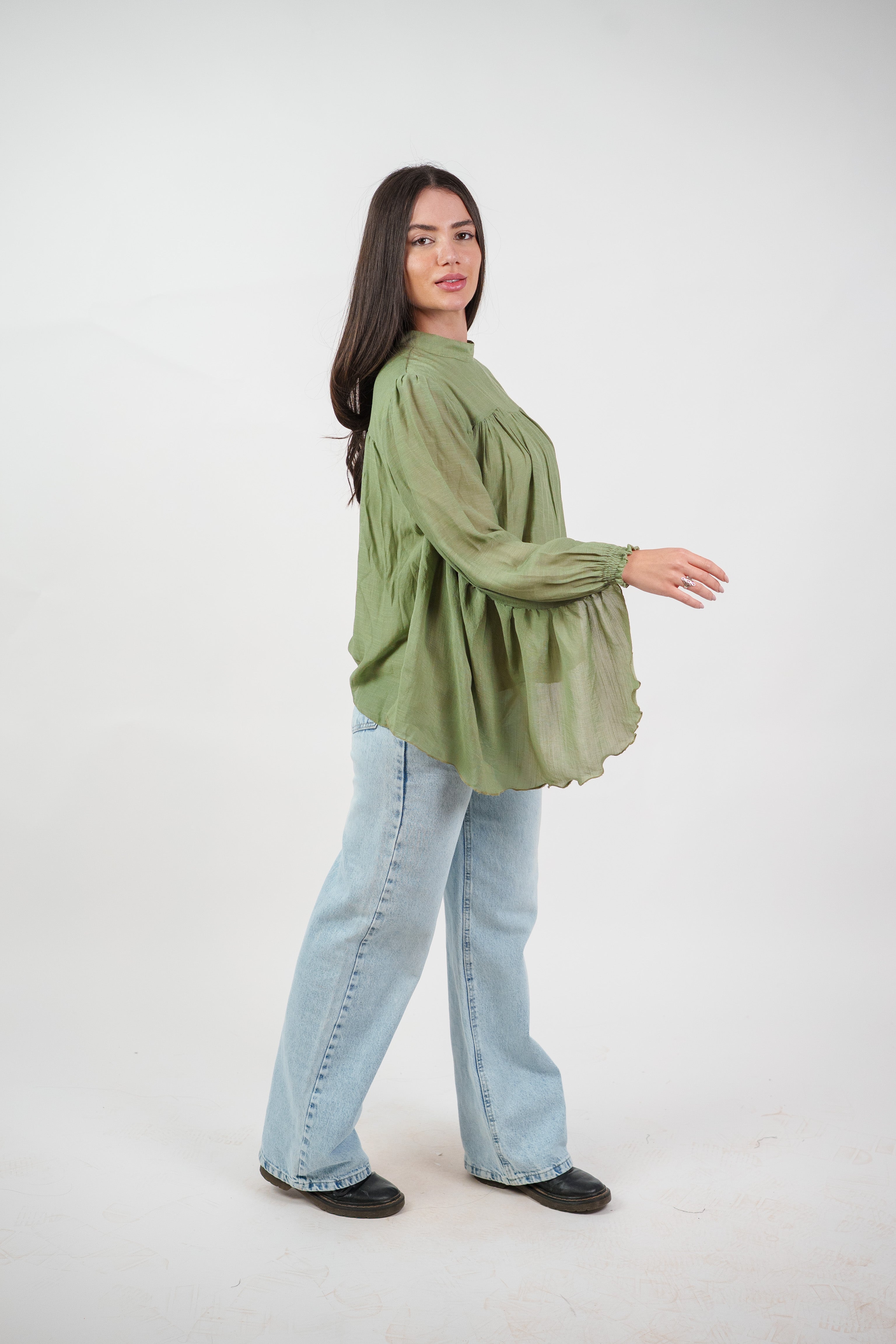 FLOWY SHEER BELL SLEEVE BLOUSE