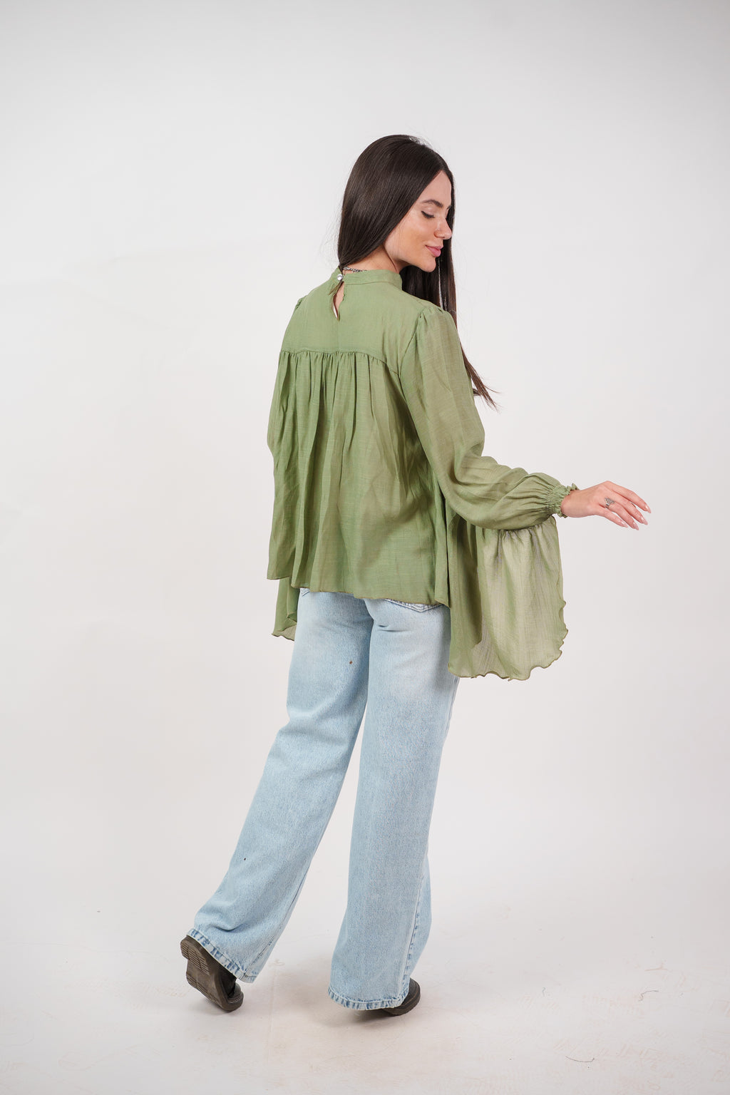FLOWY SHEER BELL SLEEVE BLOUSE