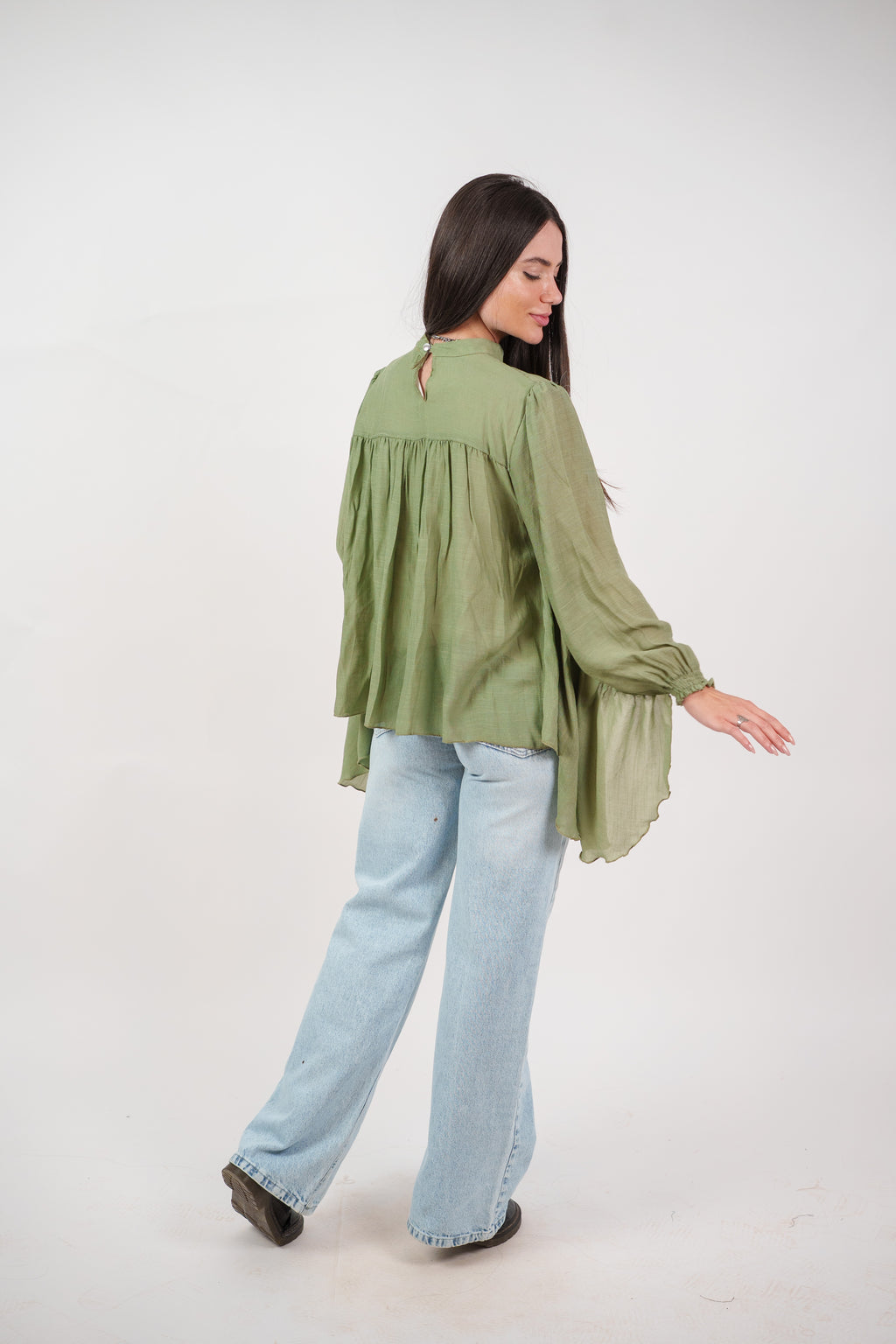 FLOWY SHEER BELL SLEEVE BLOUSE