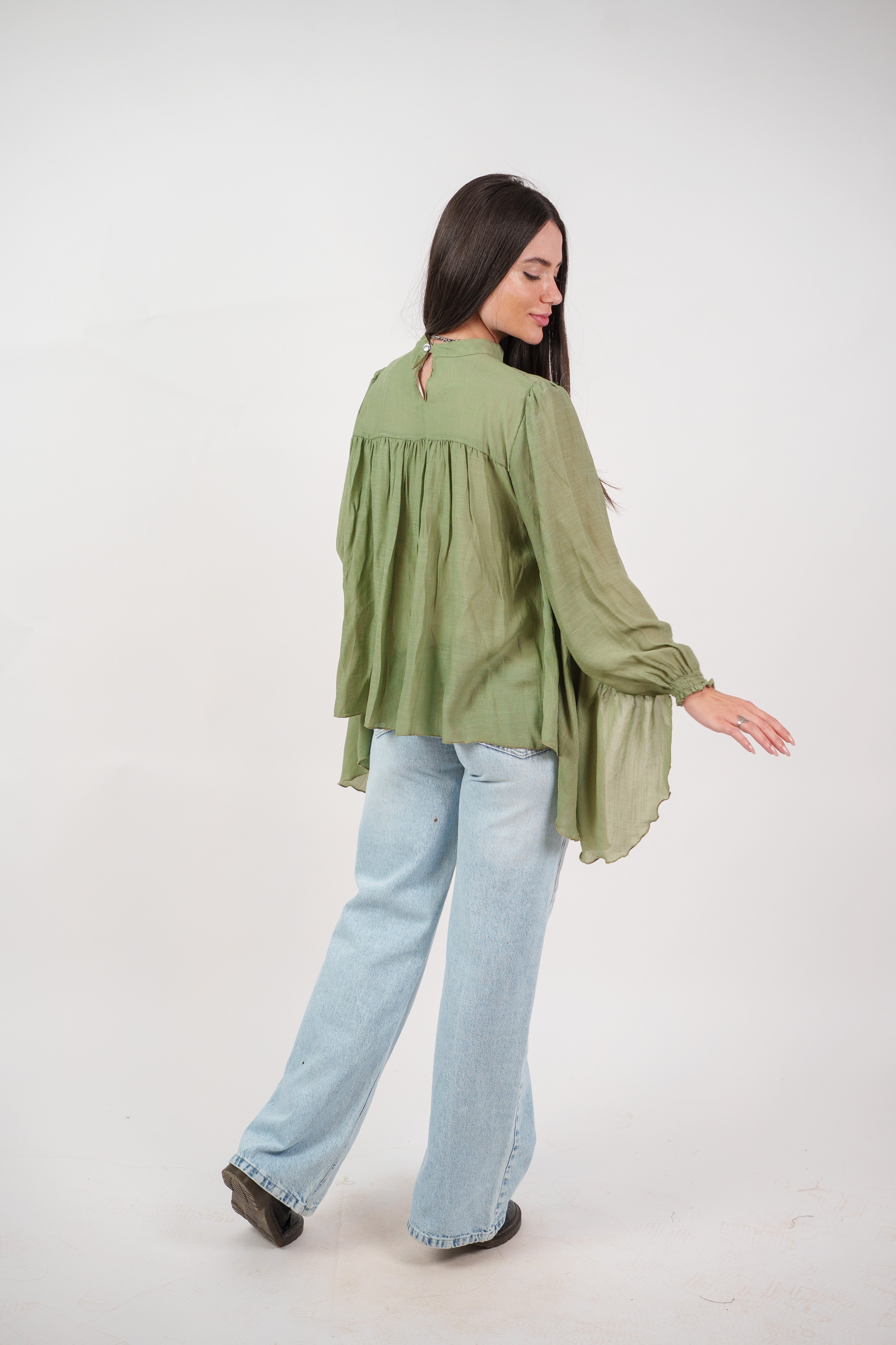 FLOWY SHEER BELL SLEEVE BLOUSE