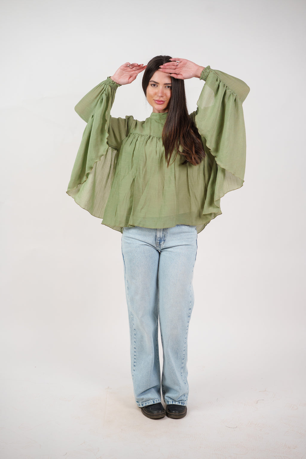 FLOWY SHEER BELL SLEEVE BLOUSE