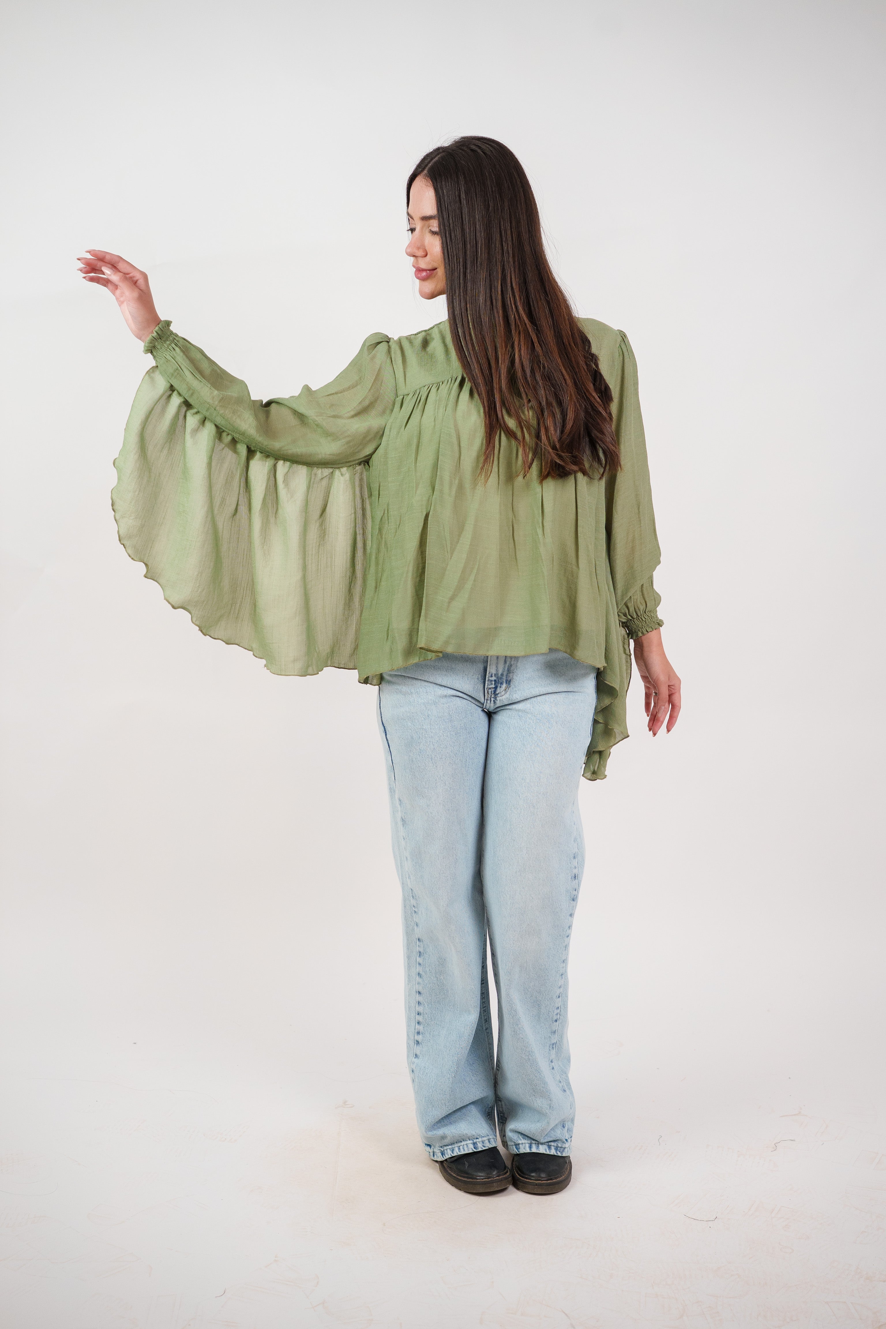FLOWY SHEER BELL SLEEVE BLOUSE