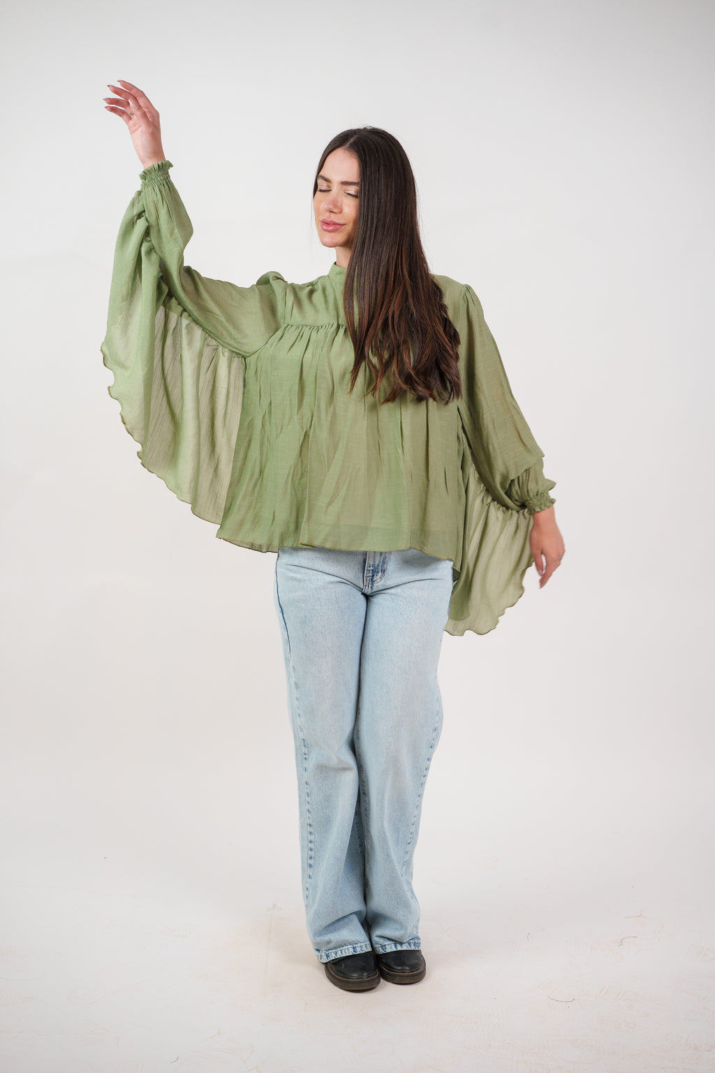 FLOWY SHEER BELL SLEEVE BLOUSE