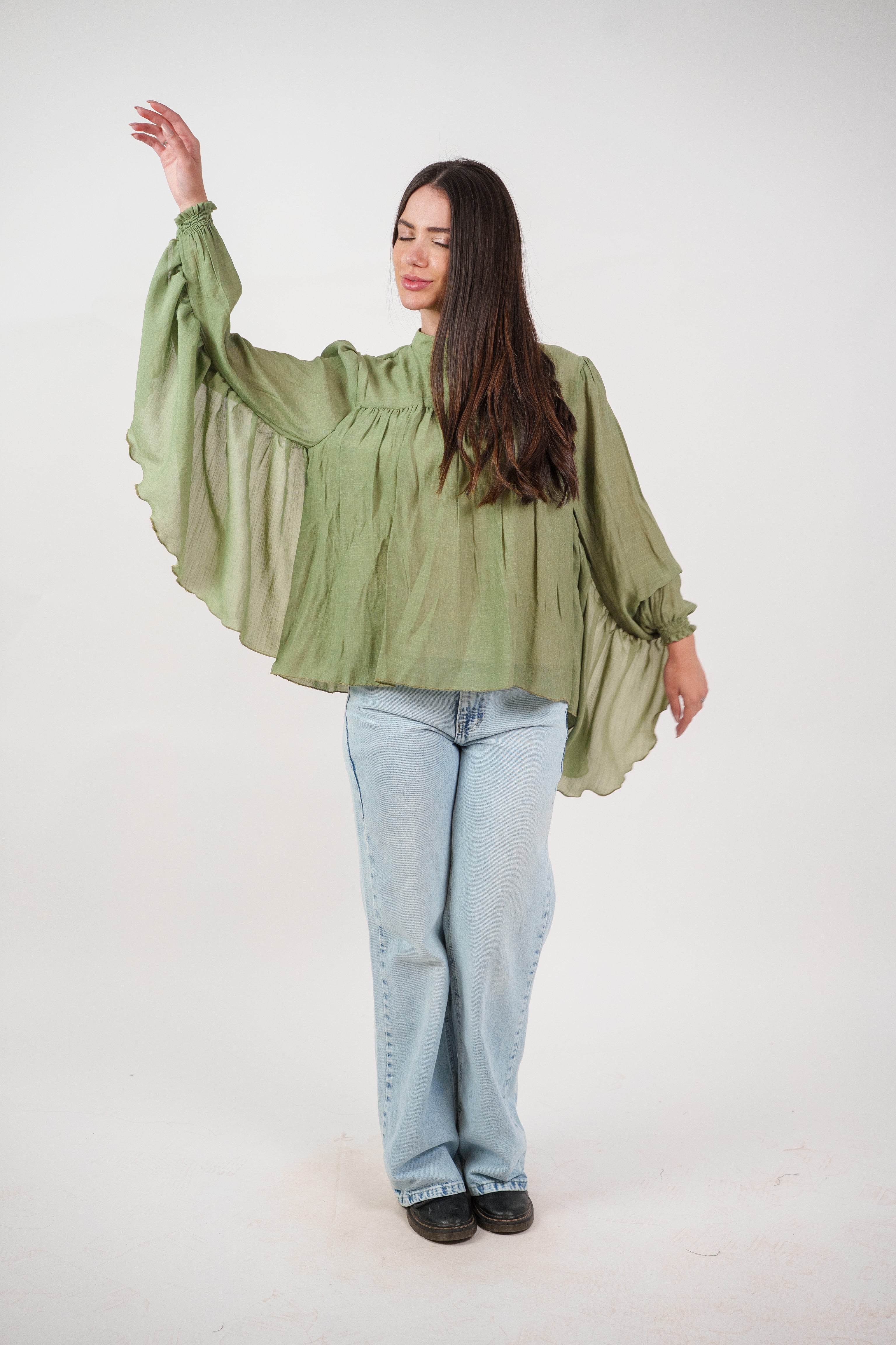 FLOWY SHEER BELL SLEEVE BLOUSE