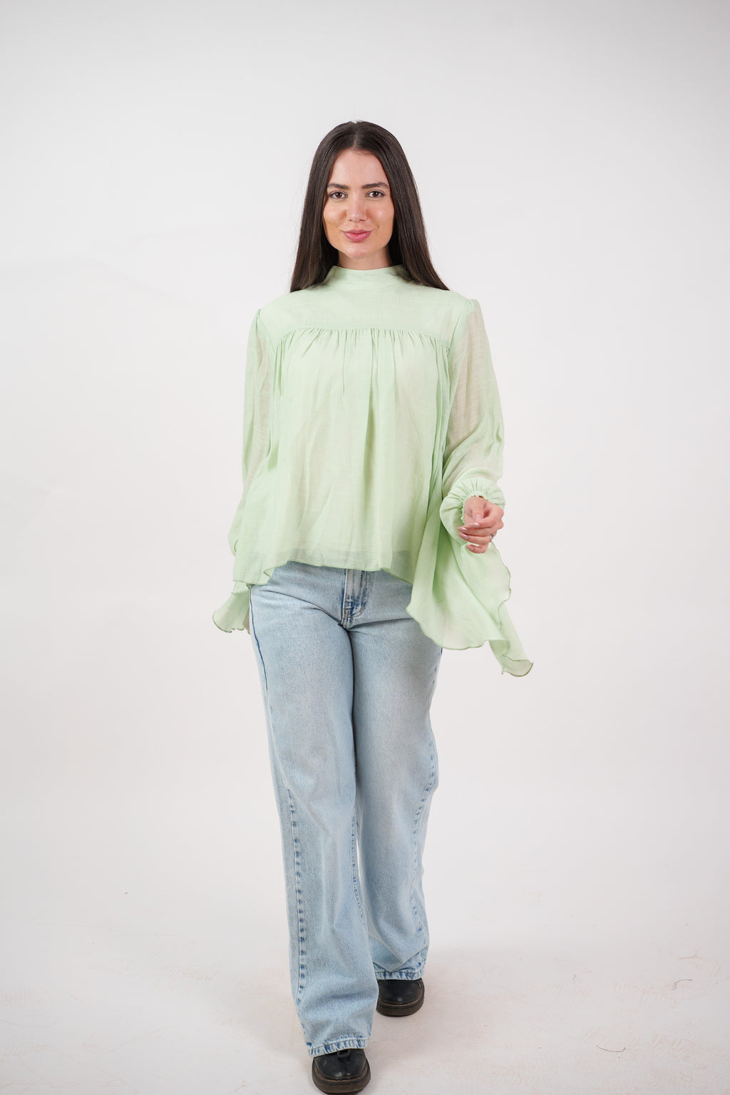 FLOWY SHEER BELL SLEEVE BLOUSE