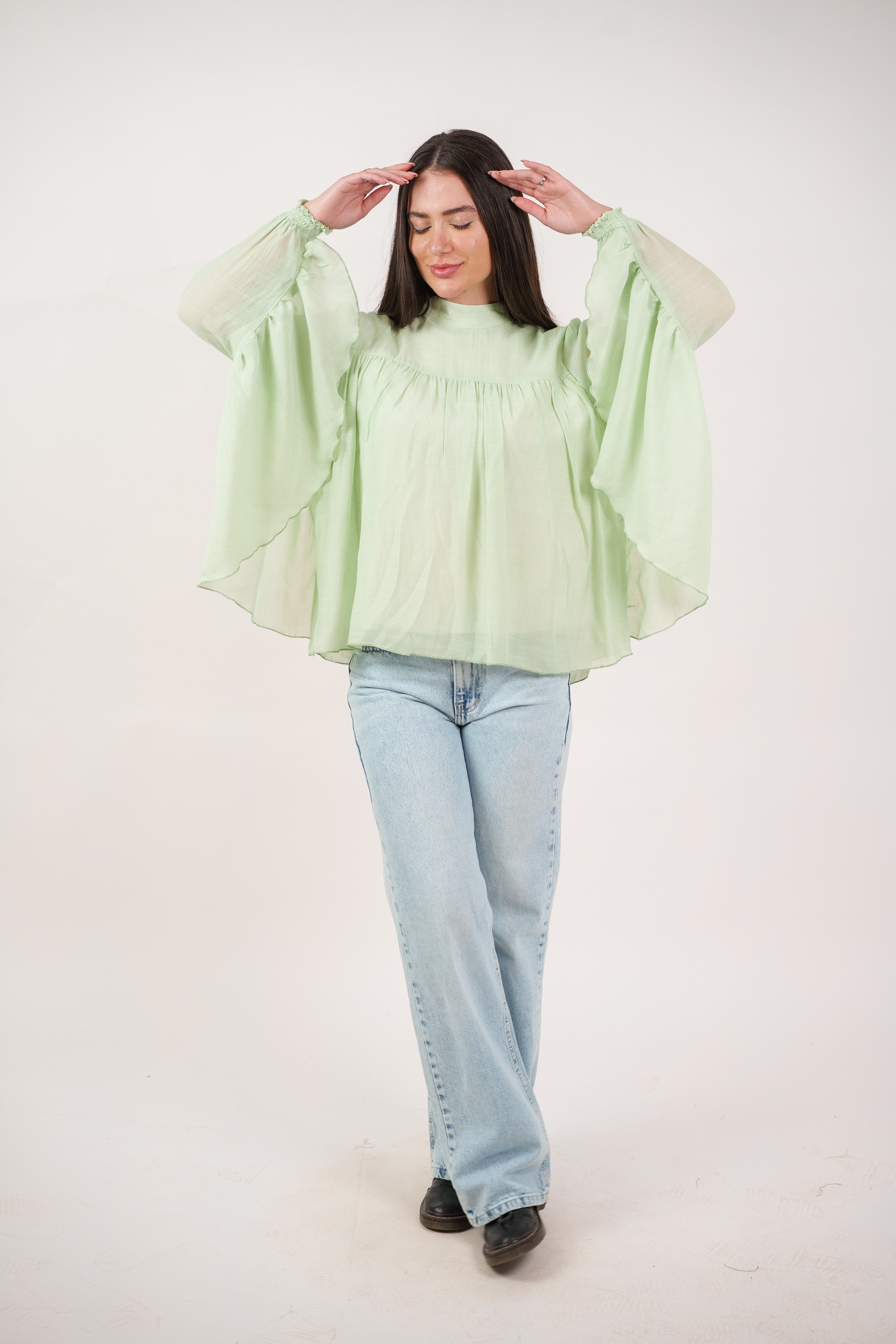 FLOWY SHEER BELL SLEEVE BLOUSE