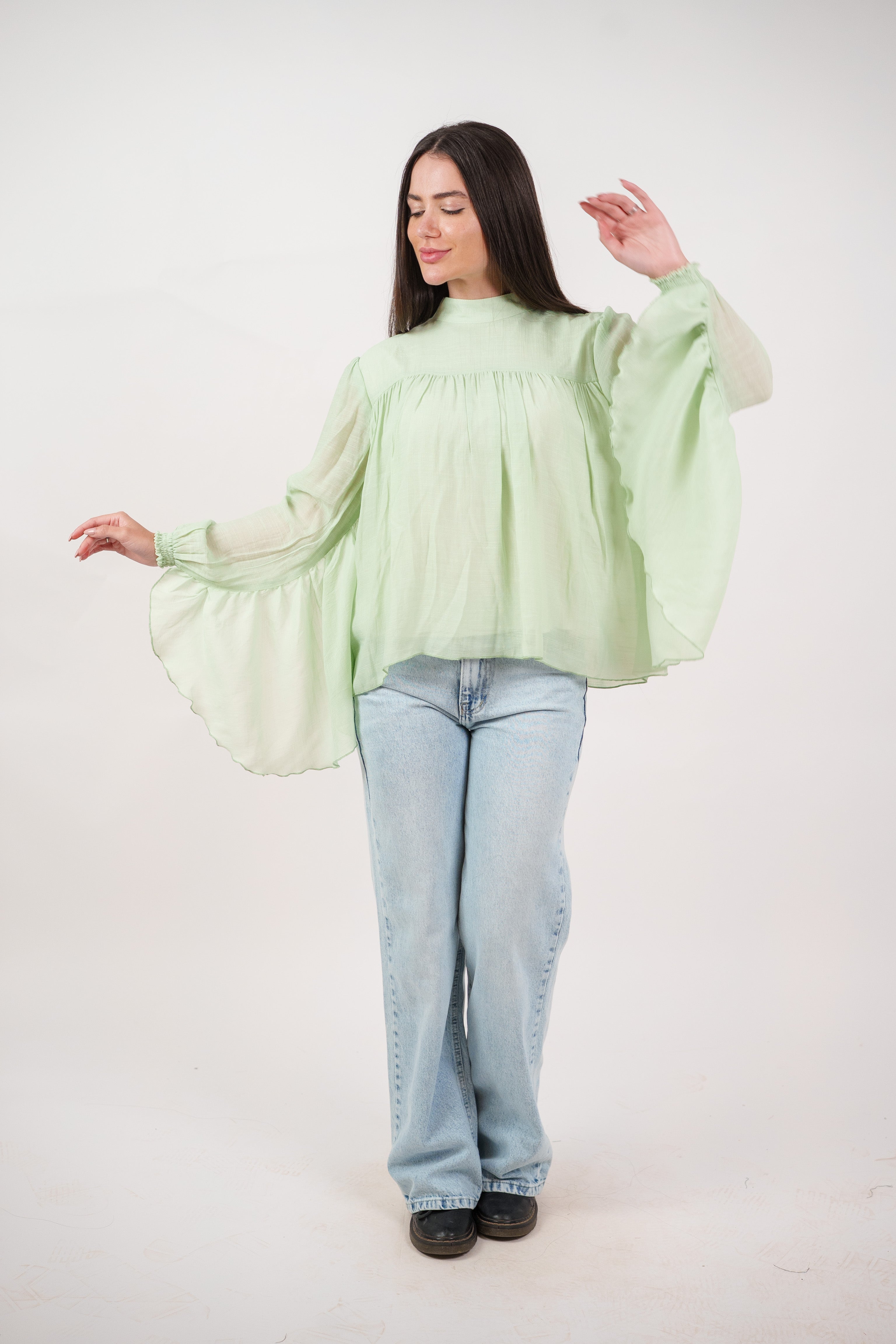 FLOWY SHEER BELL SLEEVE BLOUSE