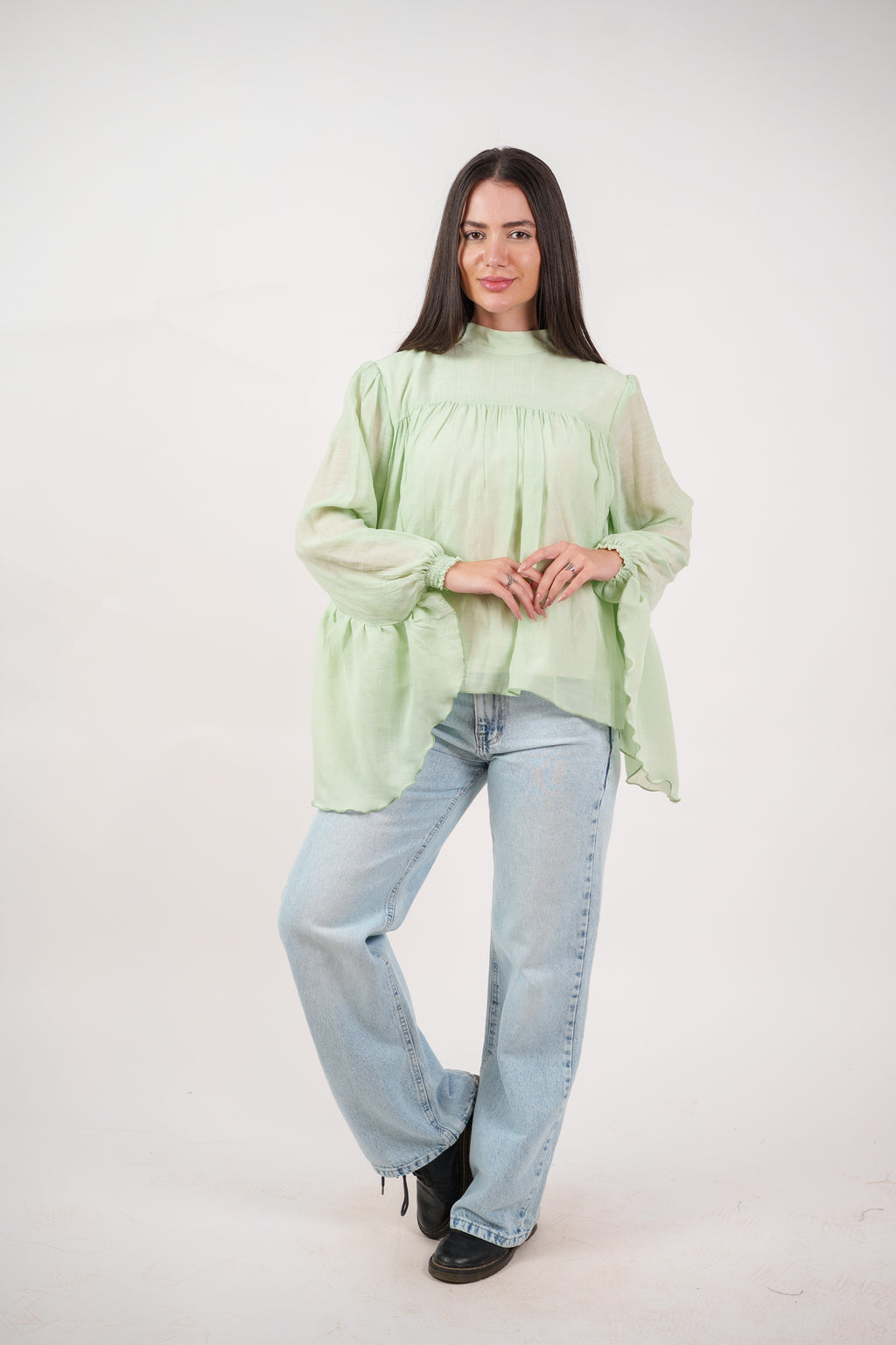 FLOWY SHEER BELL SLEEVE BLOUSE