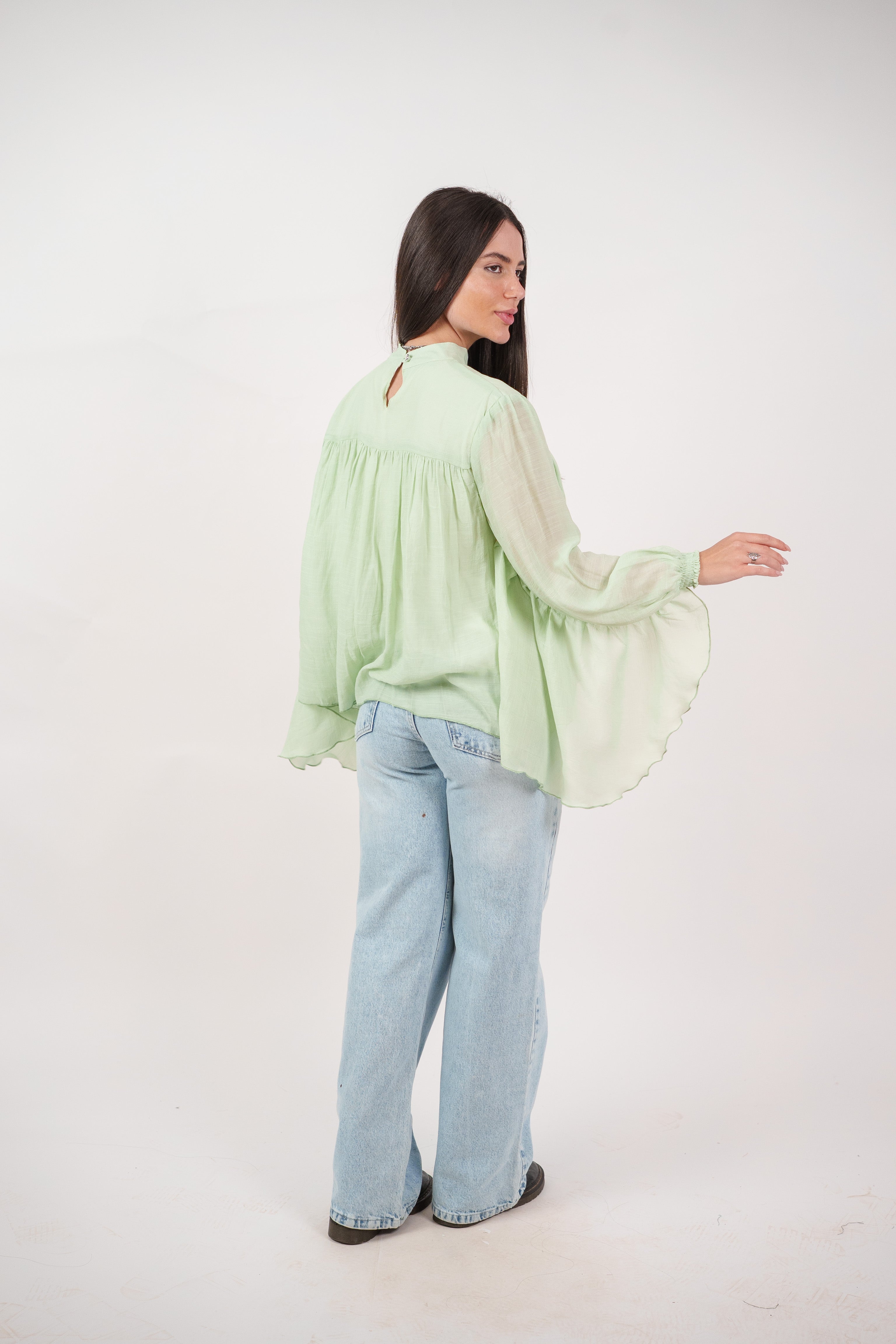 FLOWY SHEER BELL SLEEVE BLOUSE