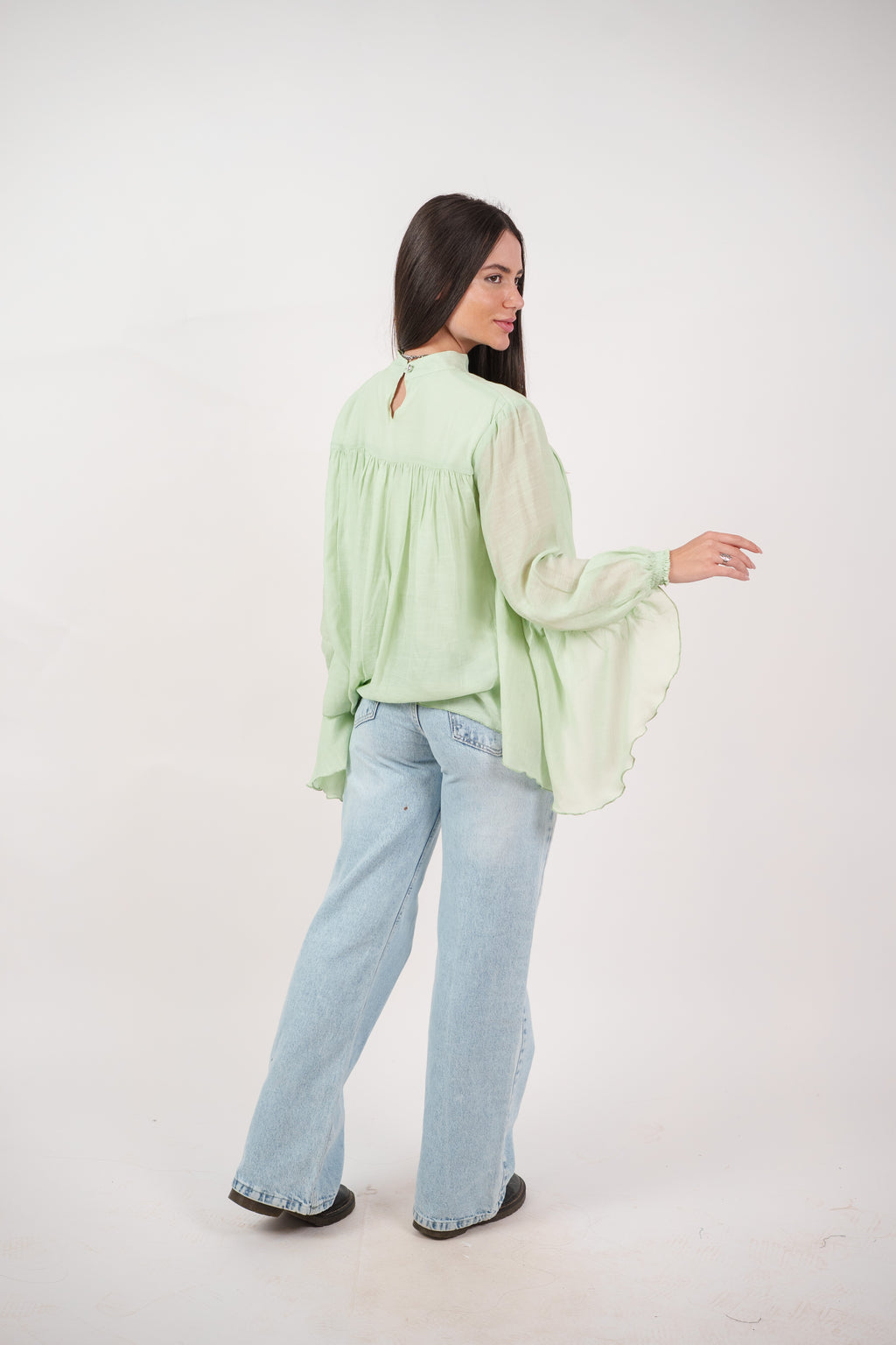 FLOWY SHEER BELL SLEEVE BLOUSE