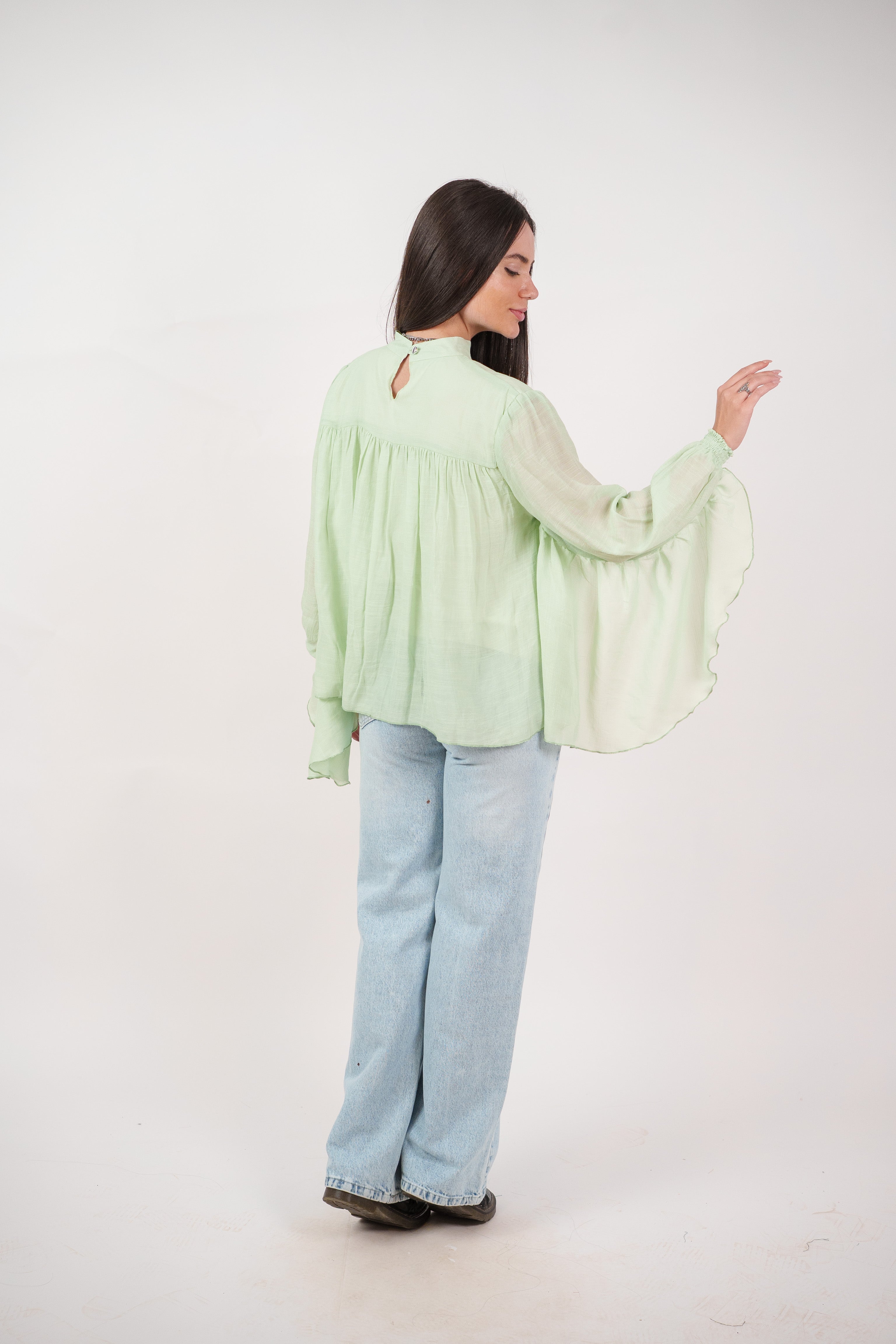 FLOWY SHEER BELL SLEEVE BLOUSE