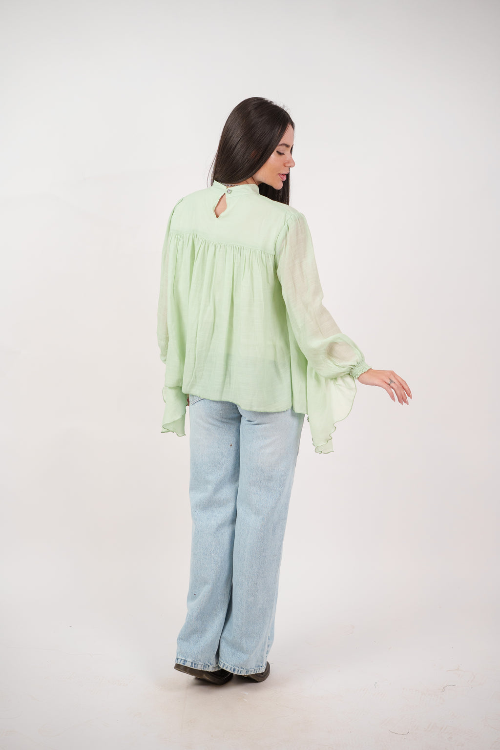 FLOWY SHEER BELL SLEEVE BLOUSE