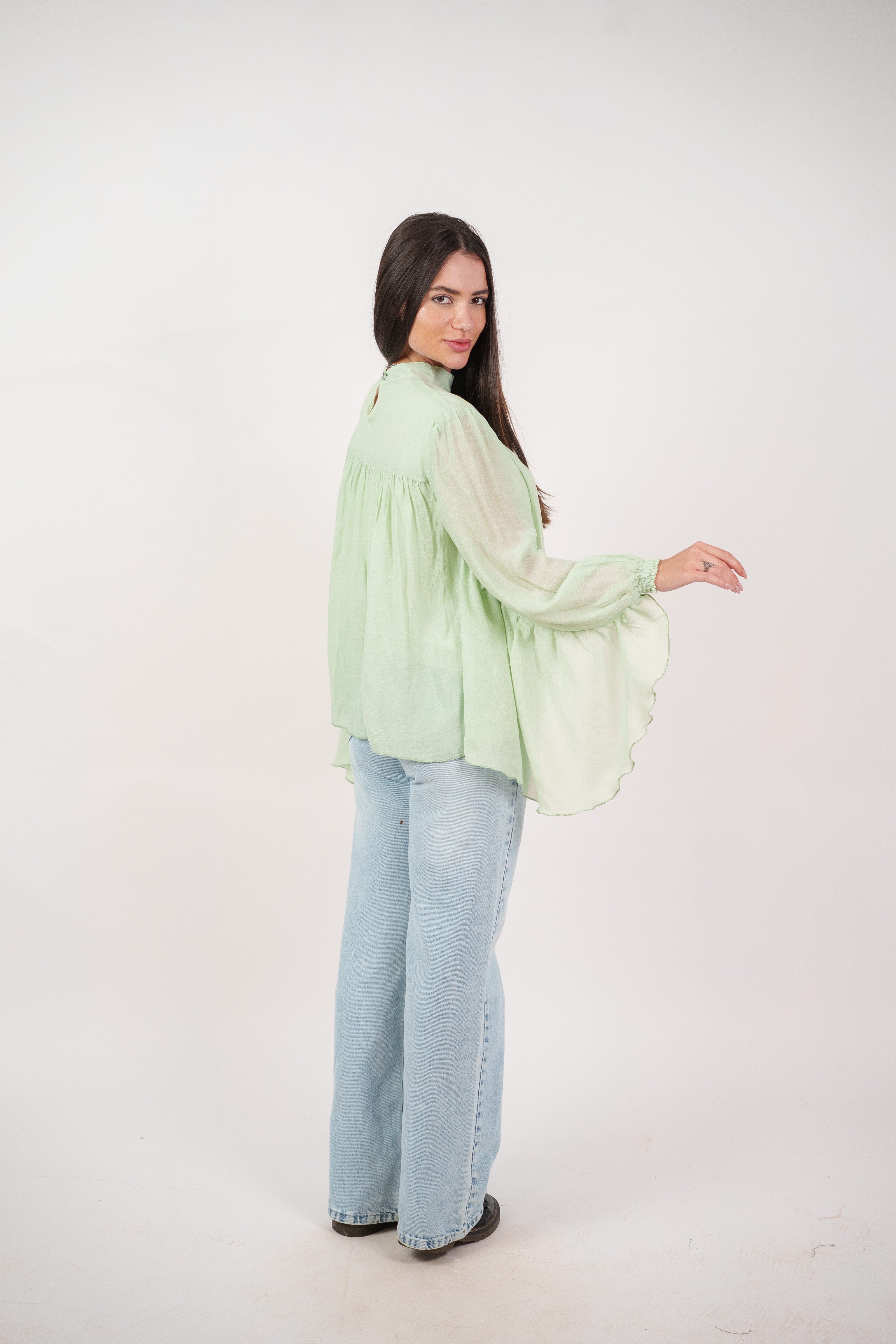 FLOWY SHEER BELL SLEEVE BLOUSE