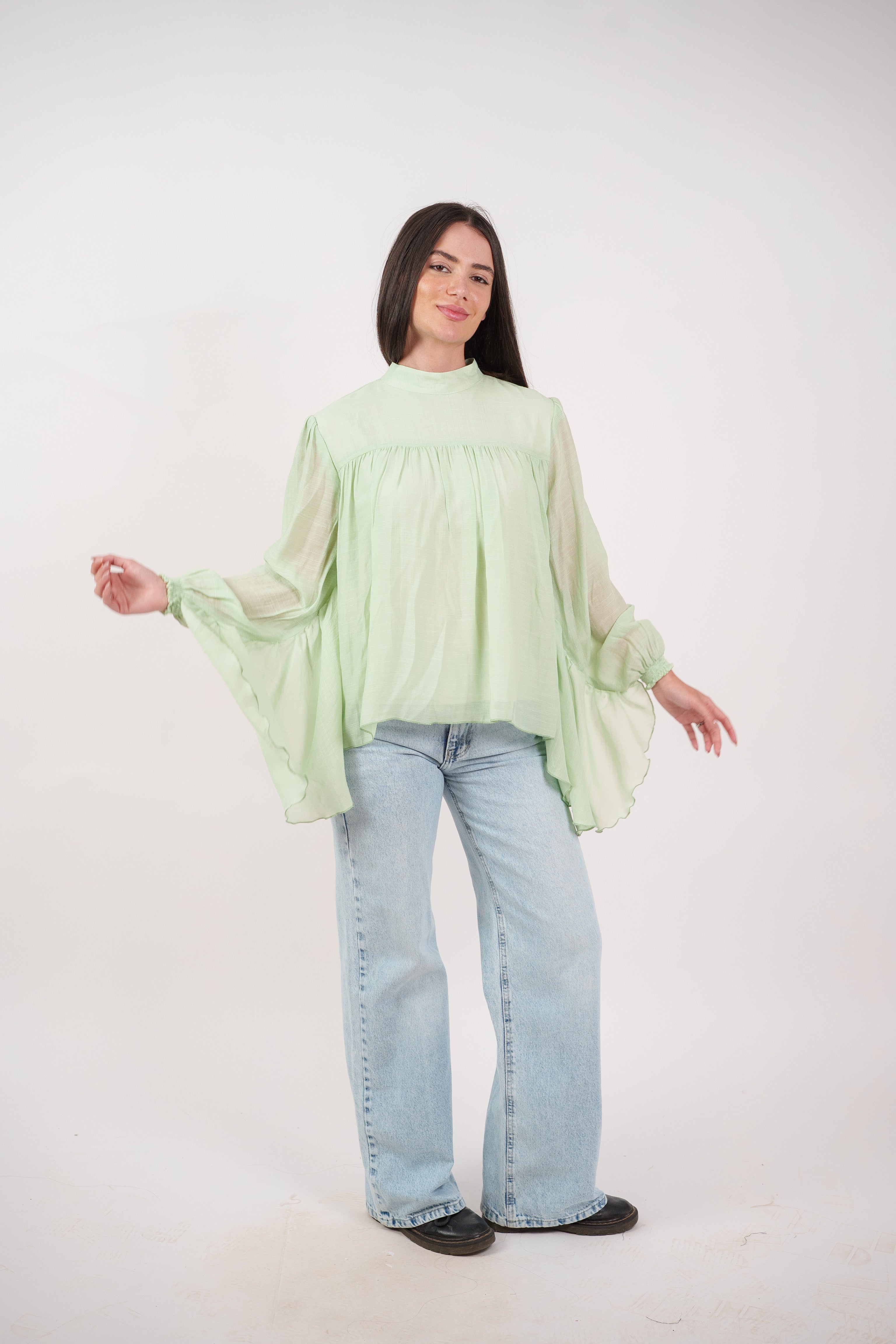 FLOWY SHEER BELL SLEEVE BLOUSE