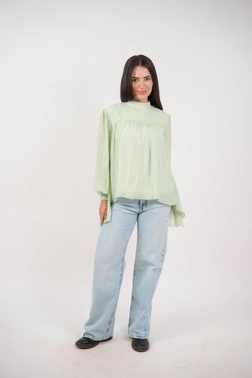 FLOWY SHEER BELL SLEEVE BLOUSE