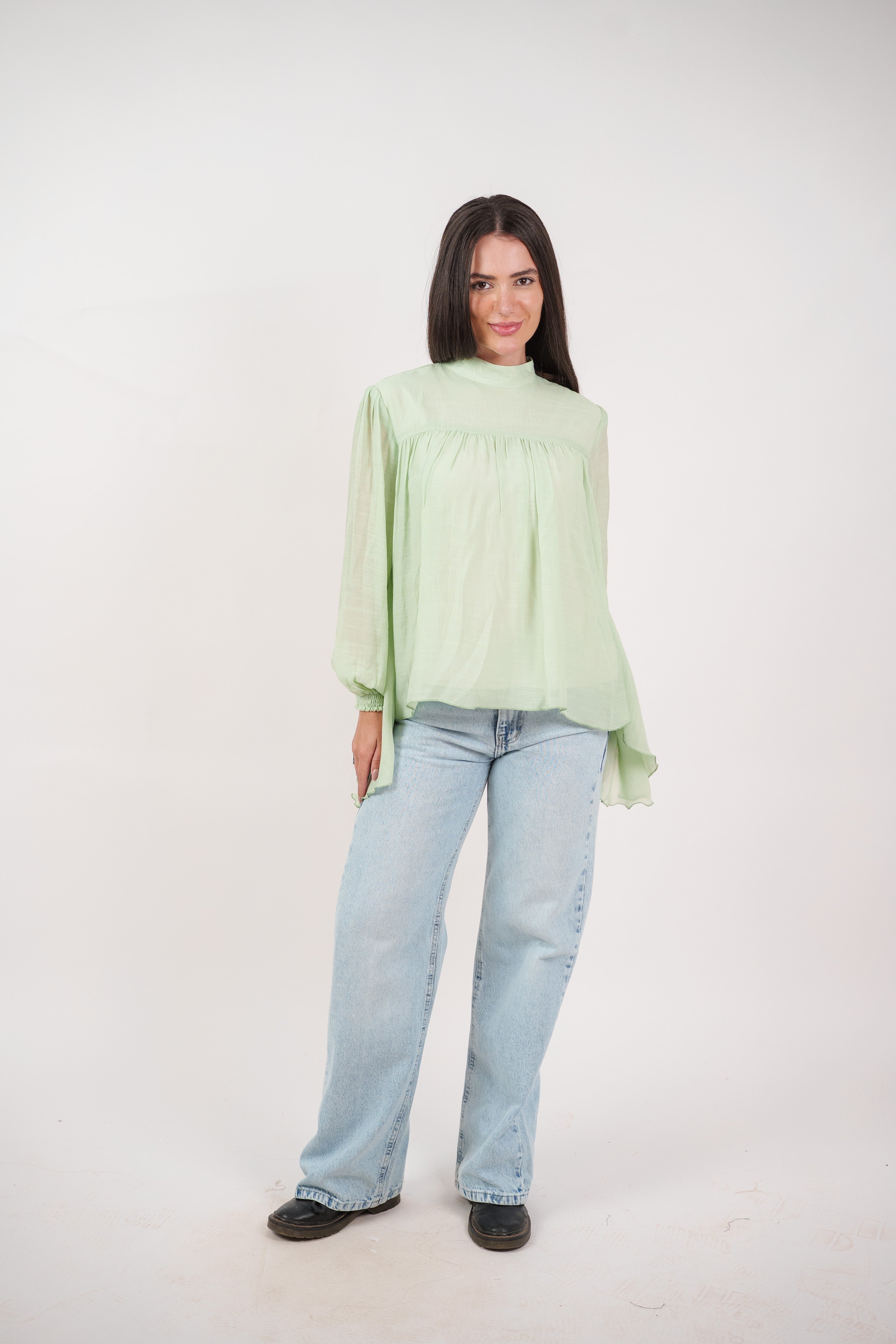 FLOWY SHEER BELL SLEEVE BLOUSE