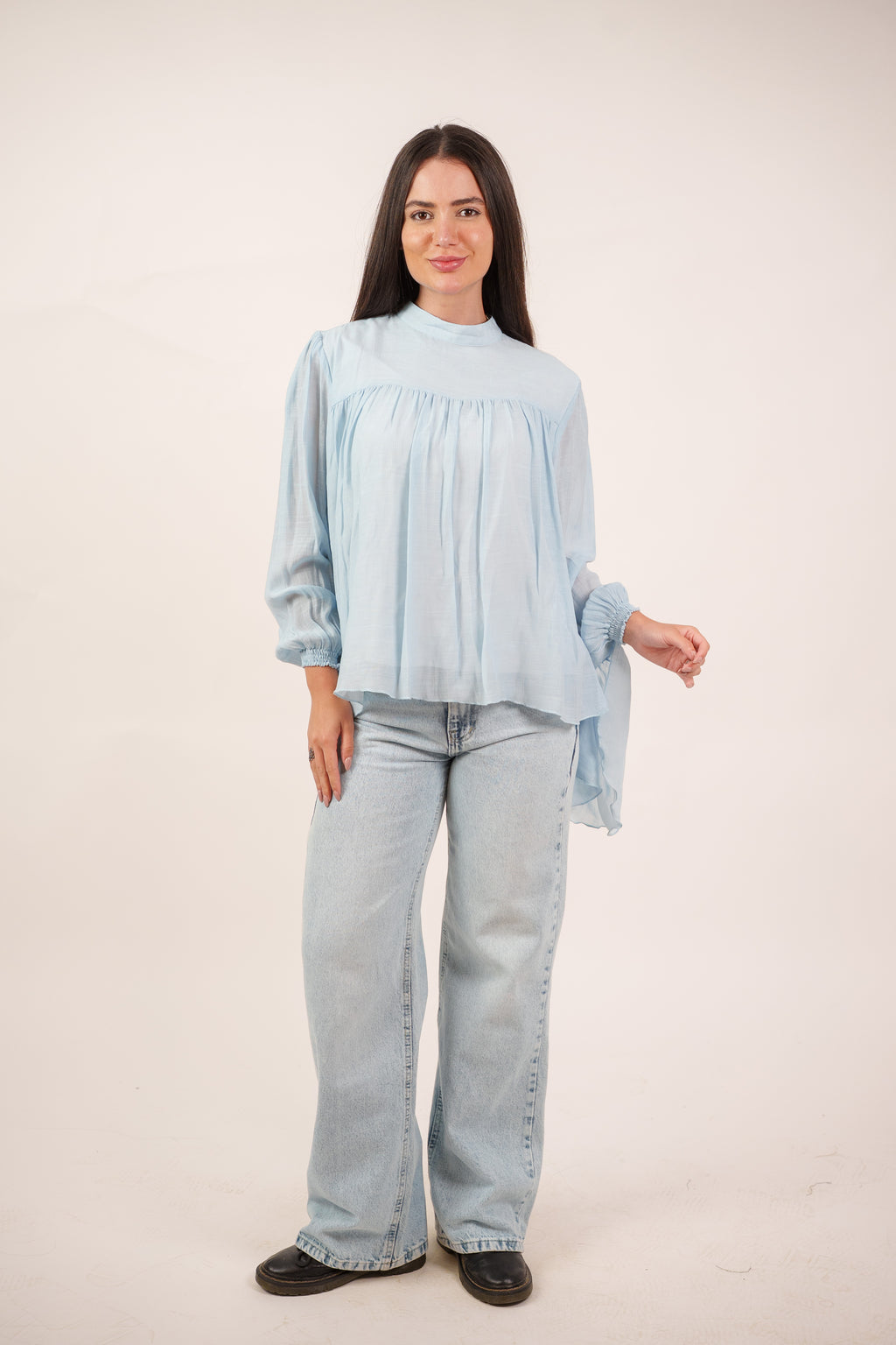 FLOWY SHEER BELL SLEEVE BLOUSE