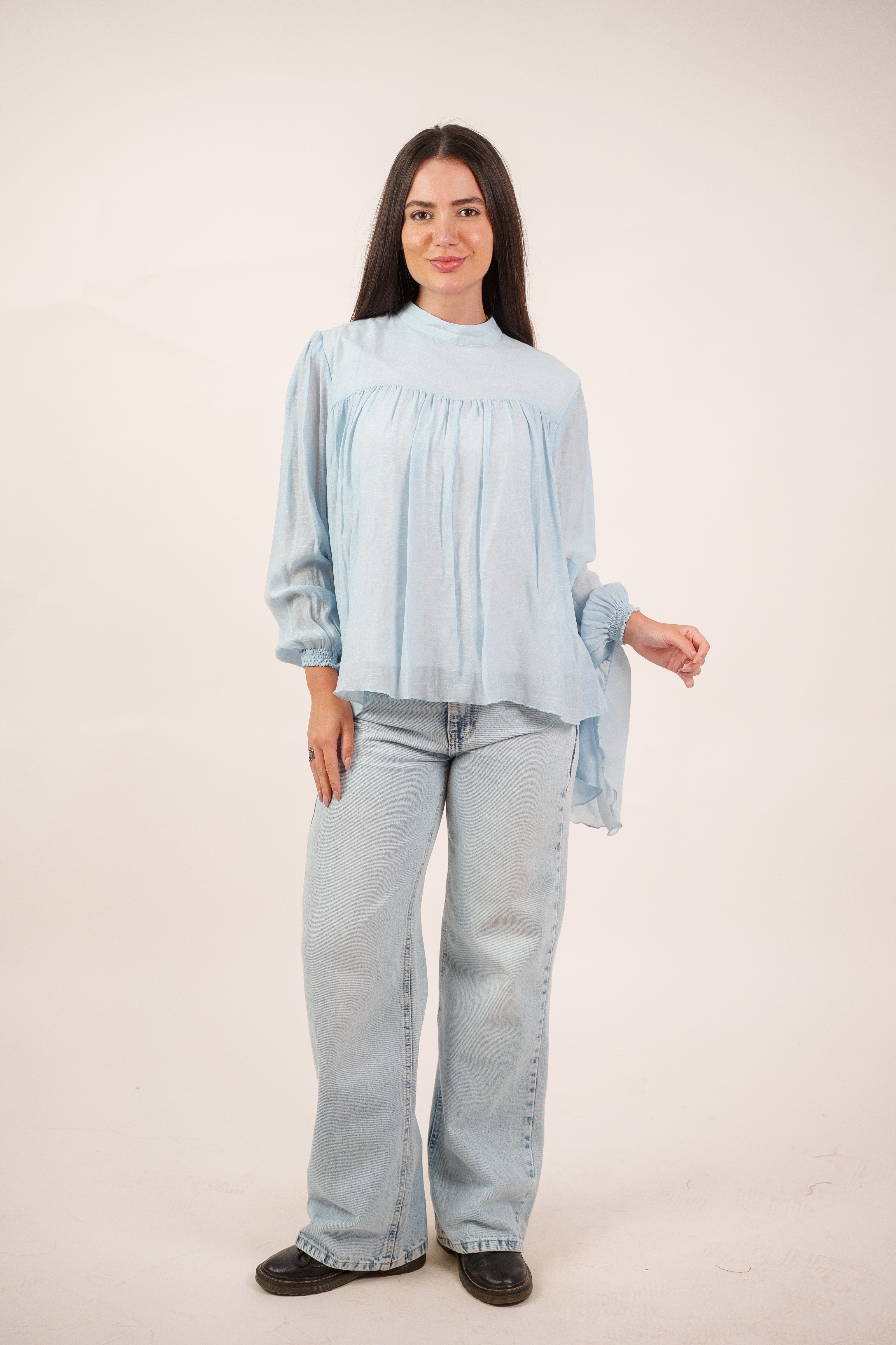 FLOWY SHEER BELL SLEEVE BLOUSE