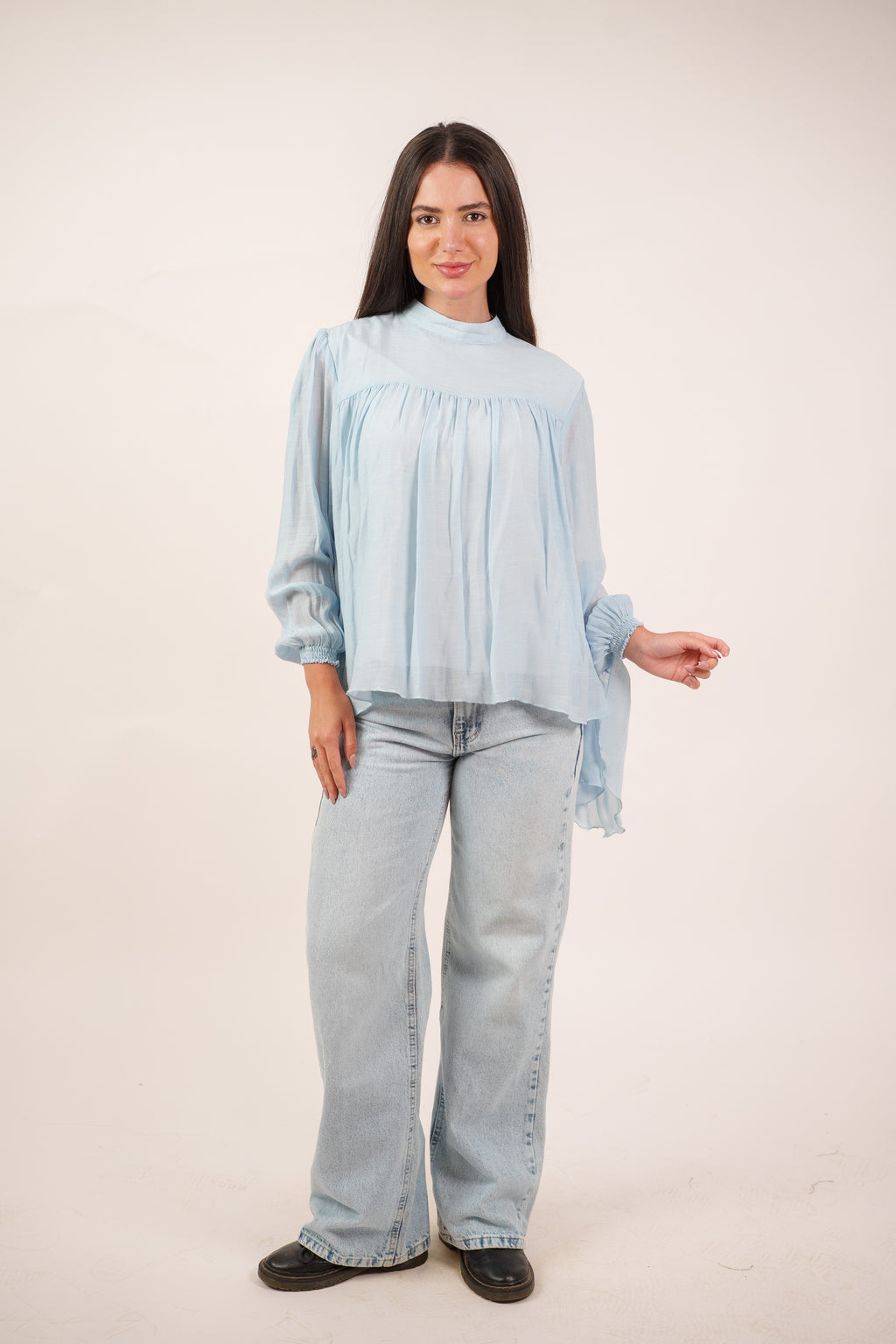 FLOWY SHEER BELL SLEEVE BLOUSE