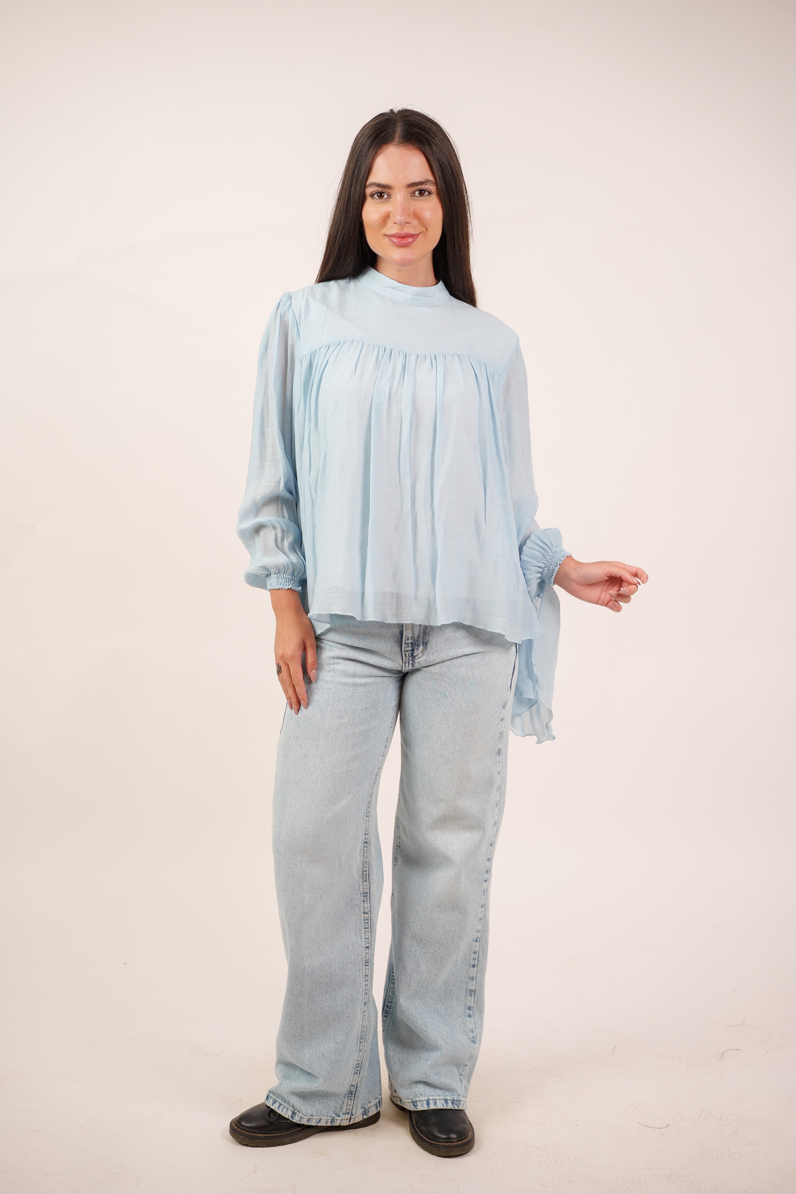 FLOWY SHEER BELL SLEEVE BLOUSE