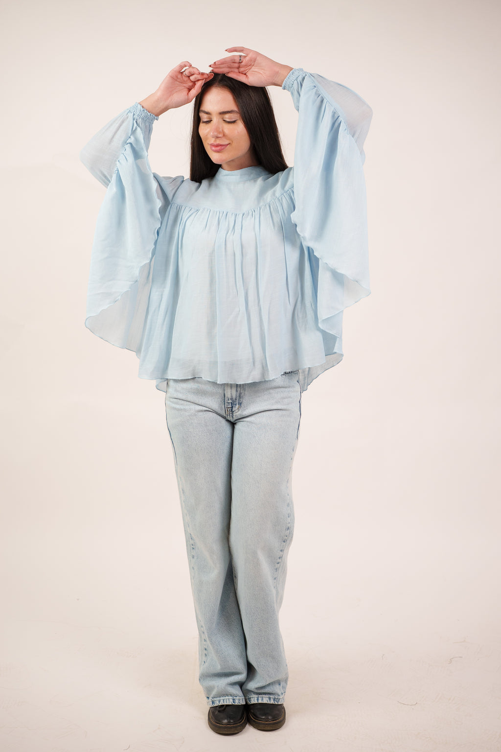 FLOWY SHEER BELL SLEEVE BLOUSE