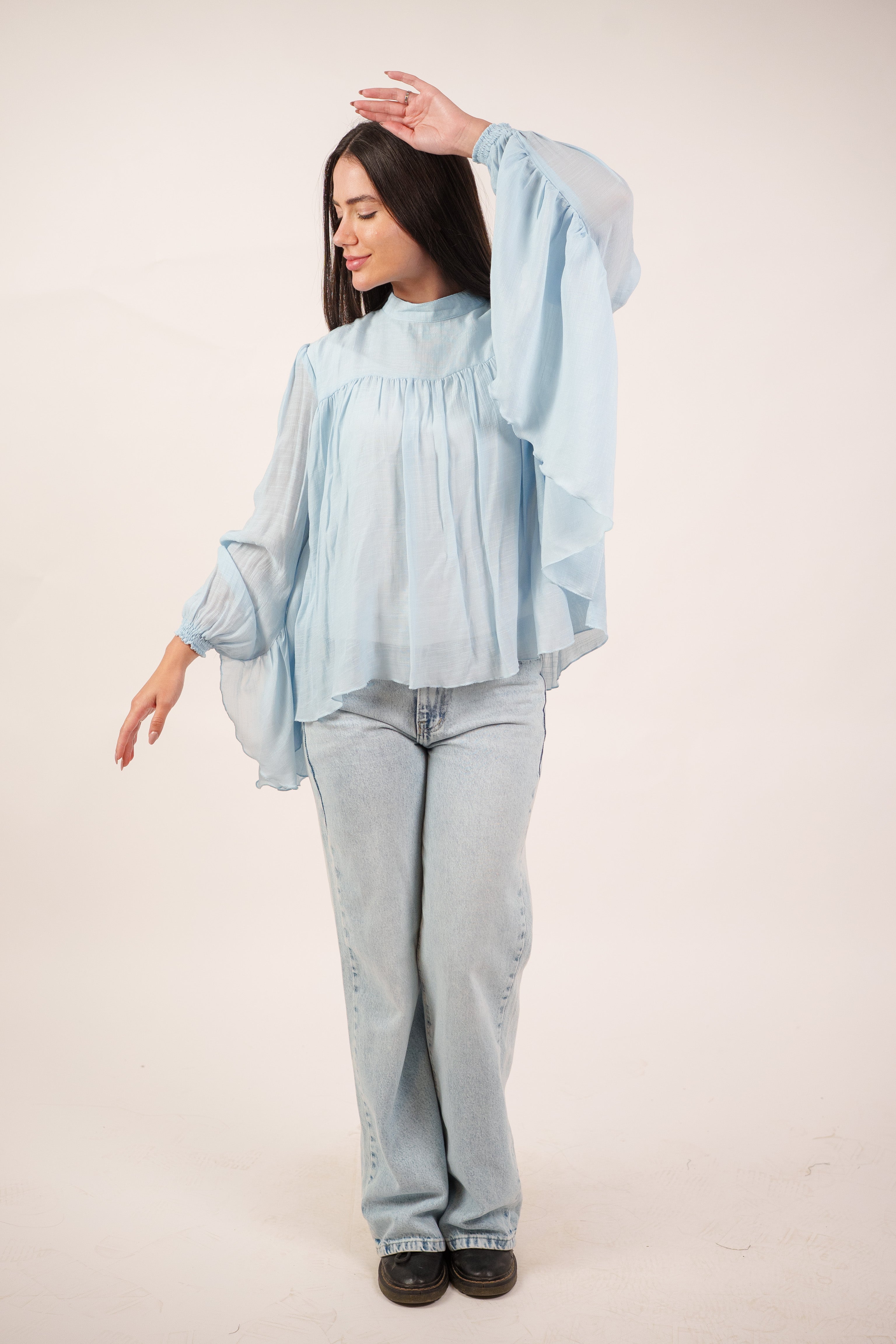 FLOWY SHEER BELL SLEEVE BLOUSE