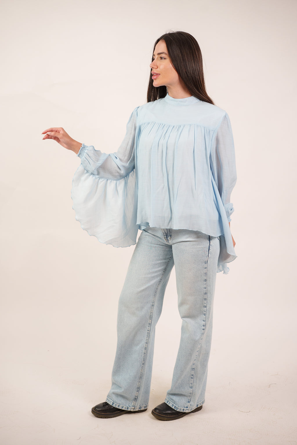 FLOWY SHEER BELL SLEEVE BLOUSE