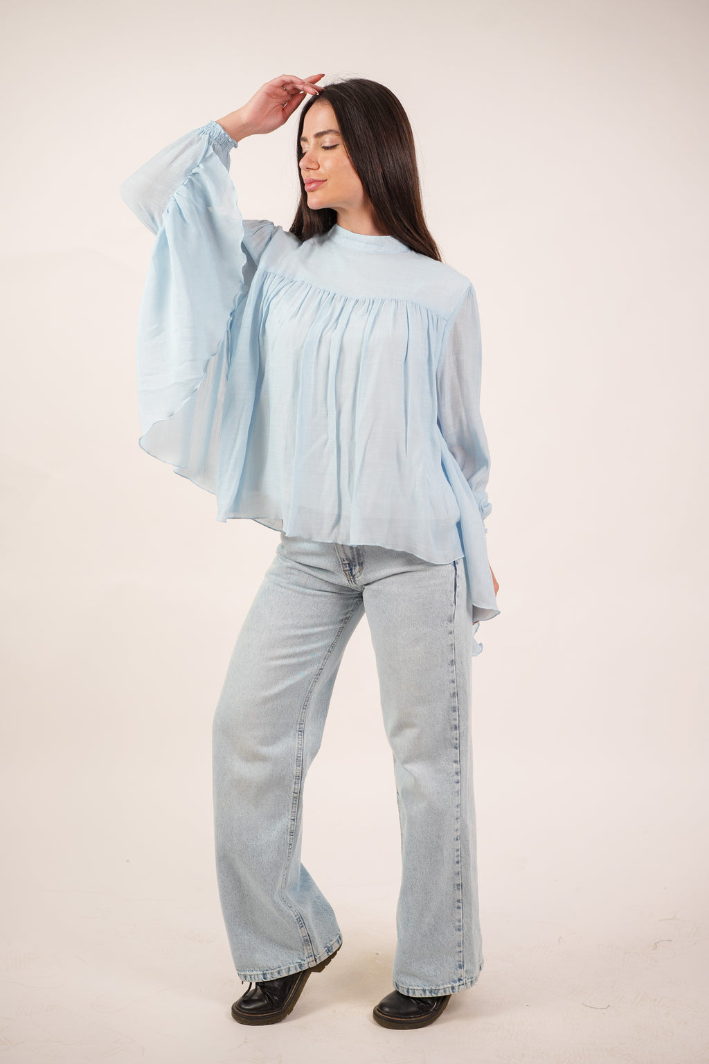 FLOWY SHEER BELL SLEEVE BLOUSE