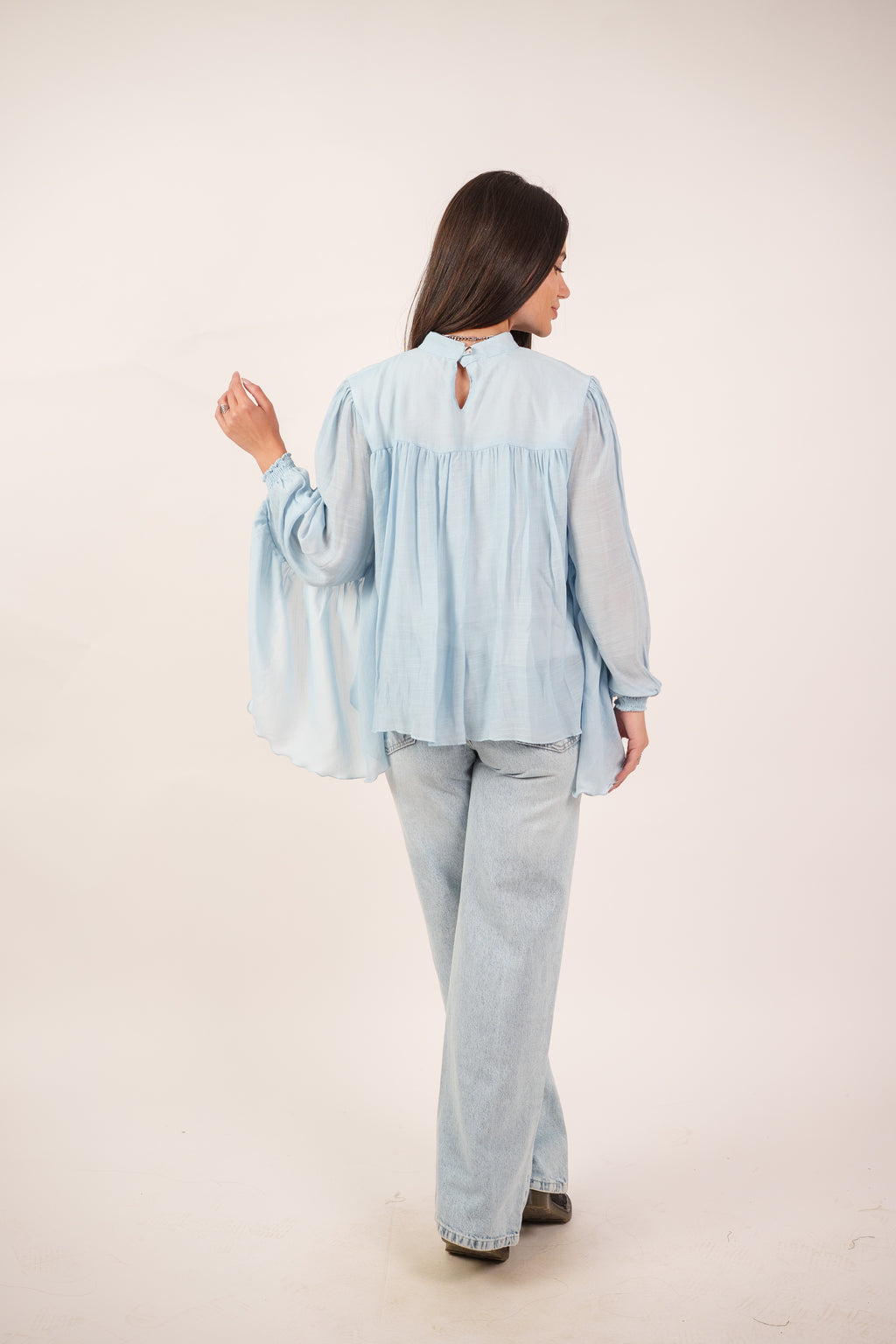 FLOWY SHEER BELL SLEEVE BLOUSE