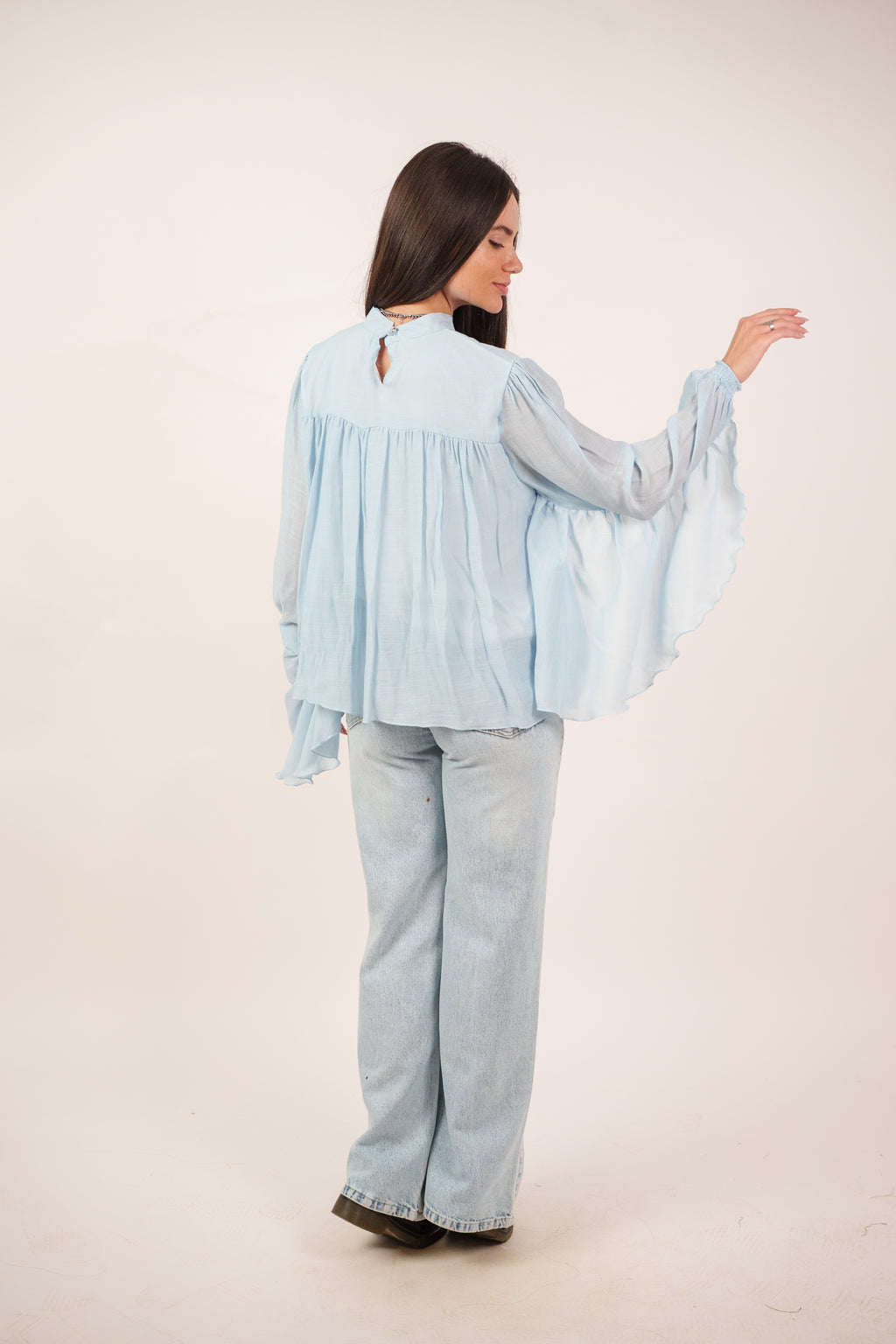 FLOWY SHEER BELL SLEEVE BLOUSE
