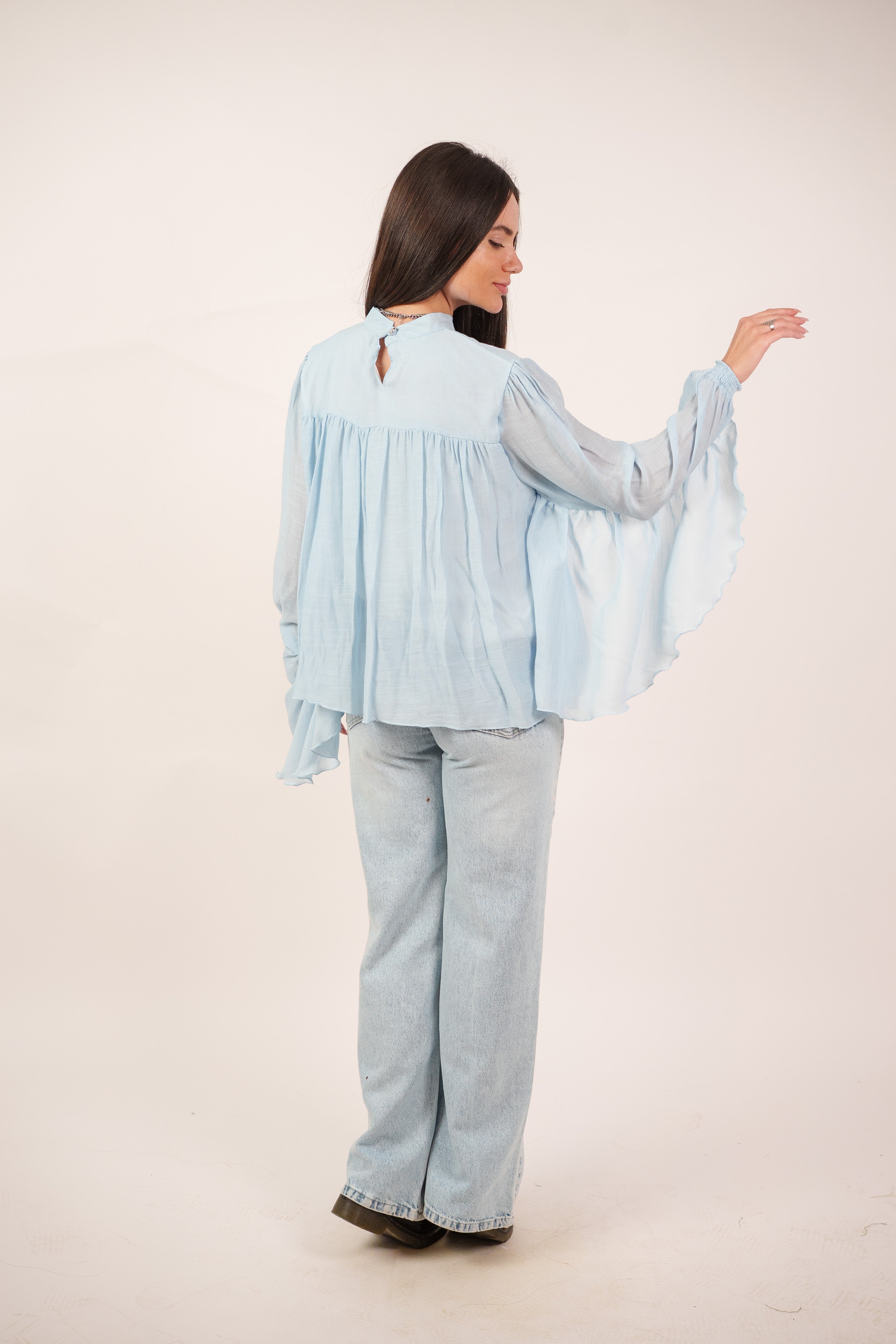 FLOWY SHEER BELL SLEEVE BLOUSE
