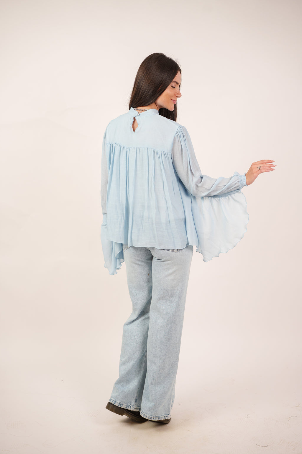 FLOWY SHEER BELL SLEEVE BLOUSE