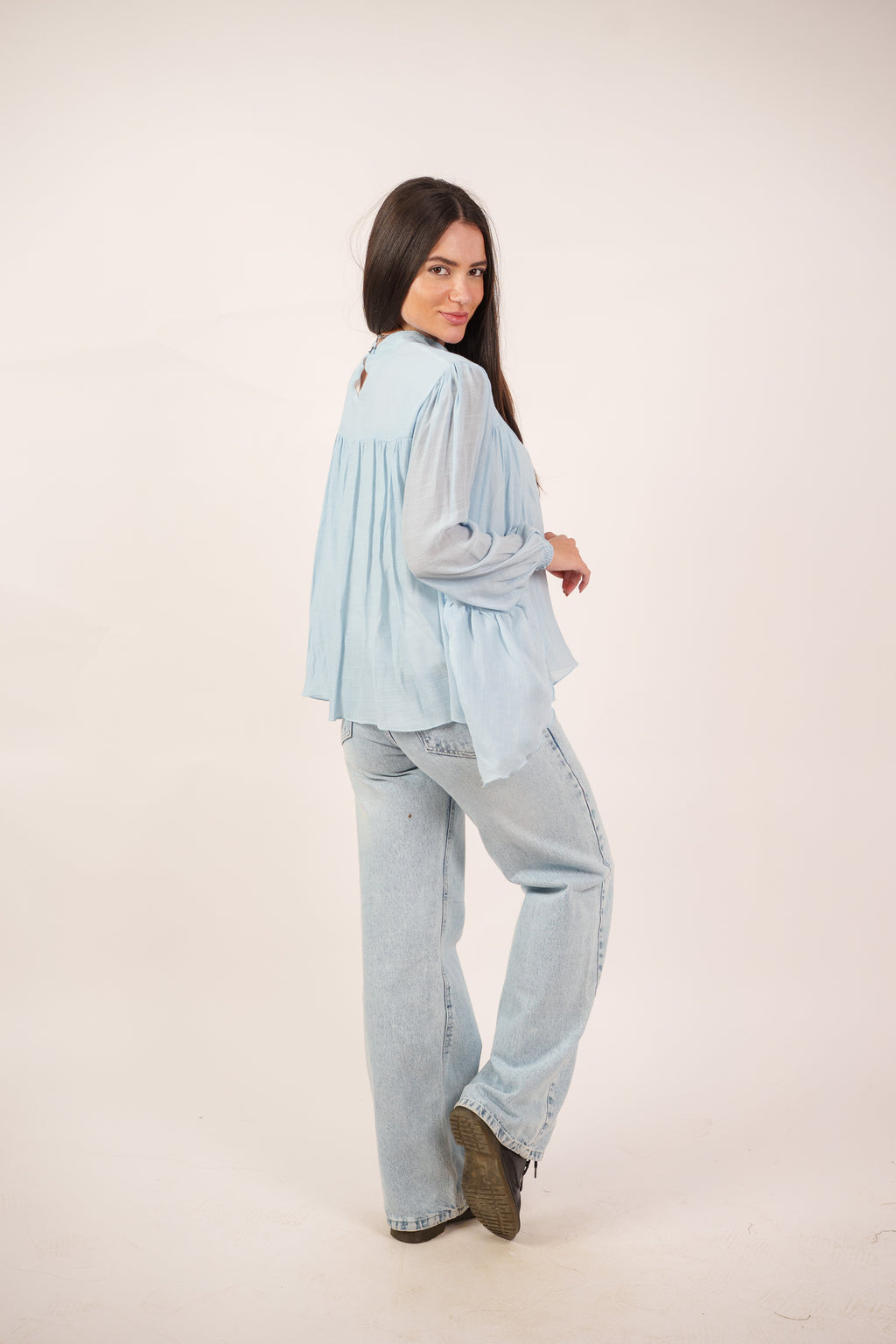 FLOWY SHEER BELL SLEEVE BLOUSE
