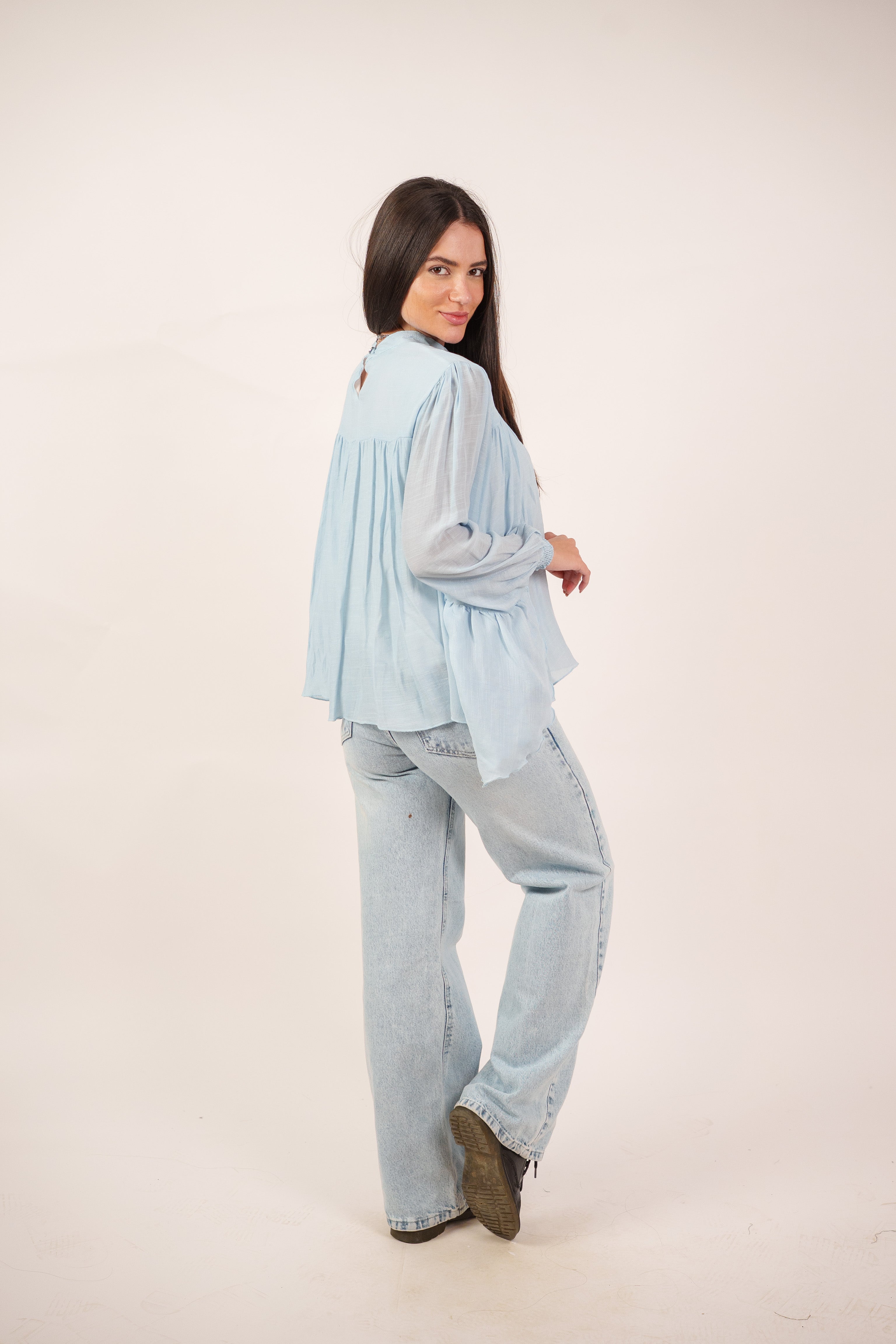 FLOWY SHEER BELL SLEEVE BLOUSE