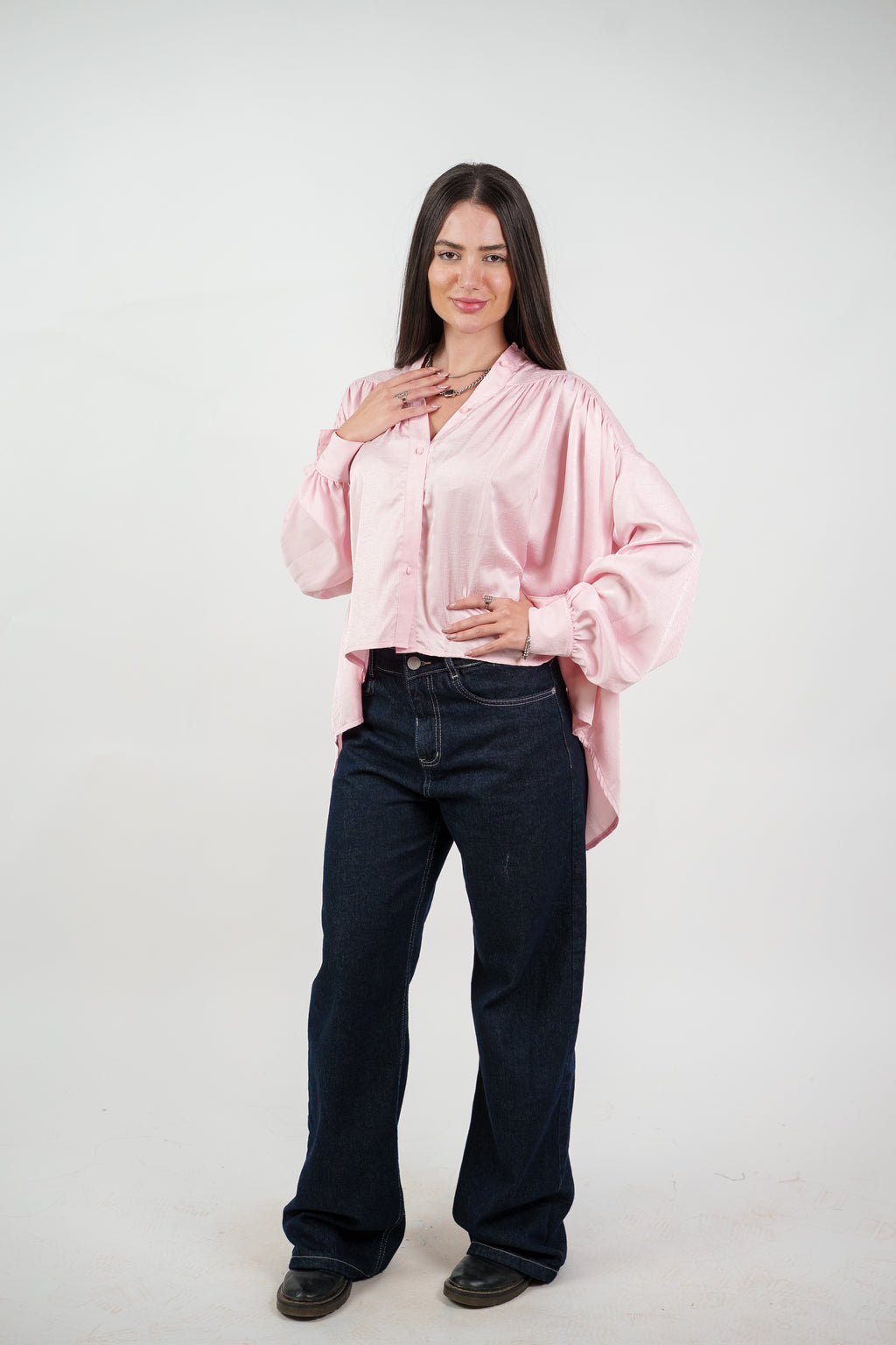 SATIN BALLOON SLEEVE BLOUSE