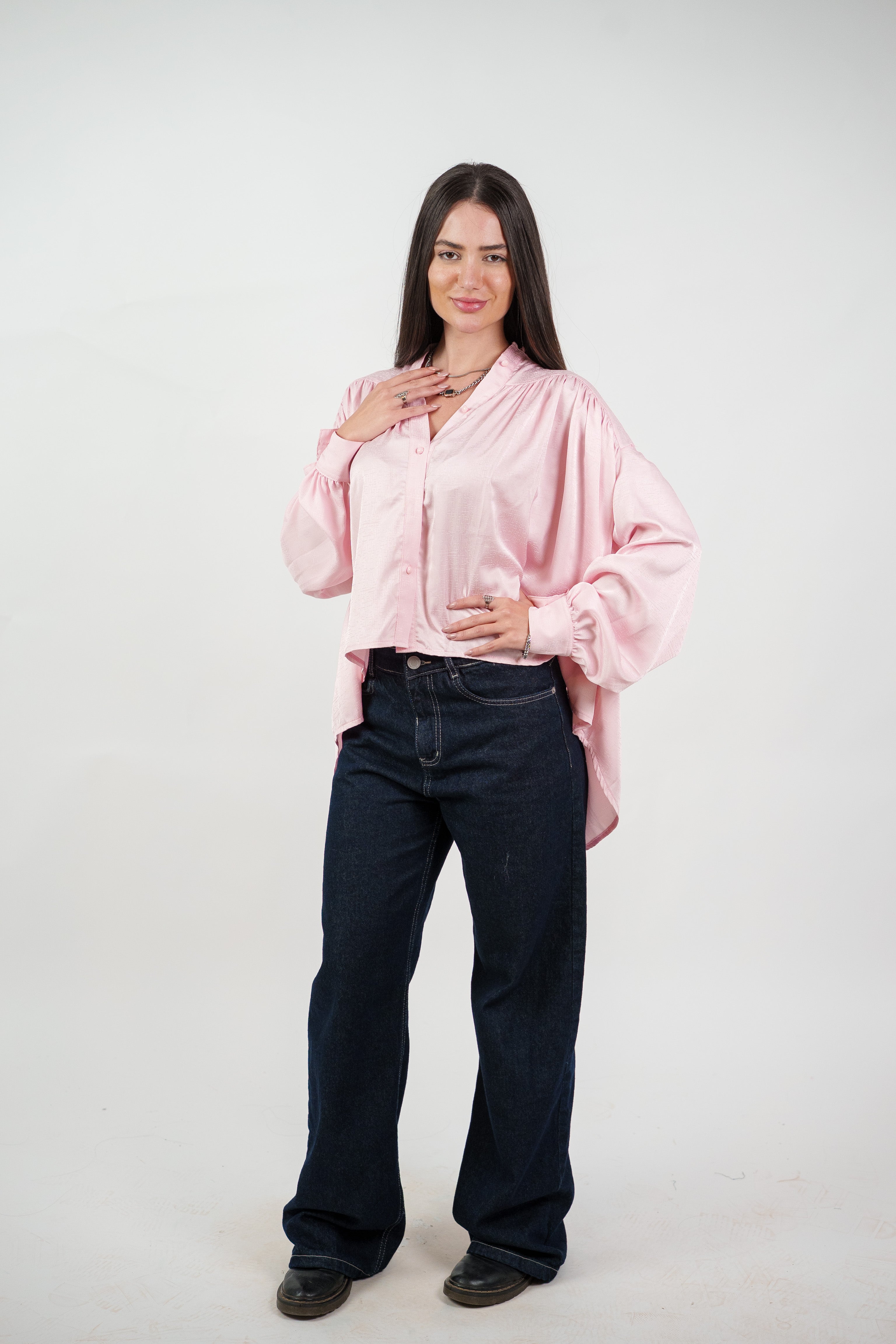 SATIN BALLOON SLEEVE BLOUSE