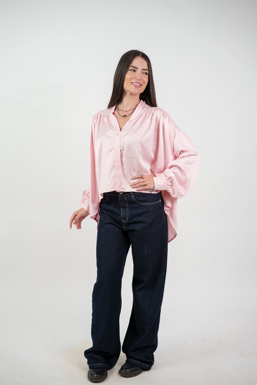SATIN BALLOON SLEEVE BLOUSE