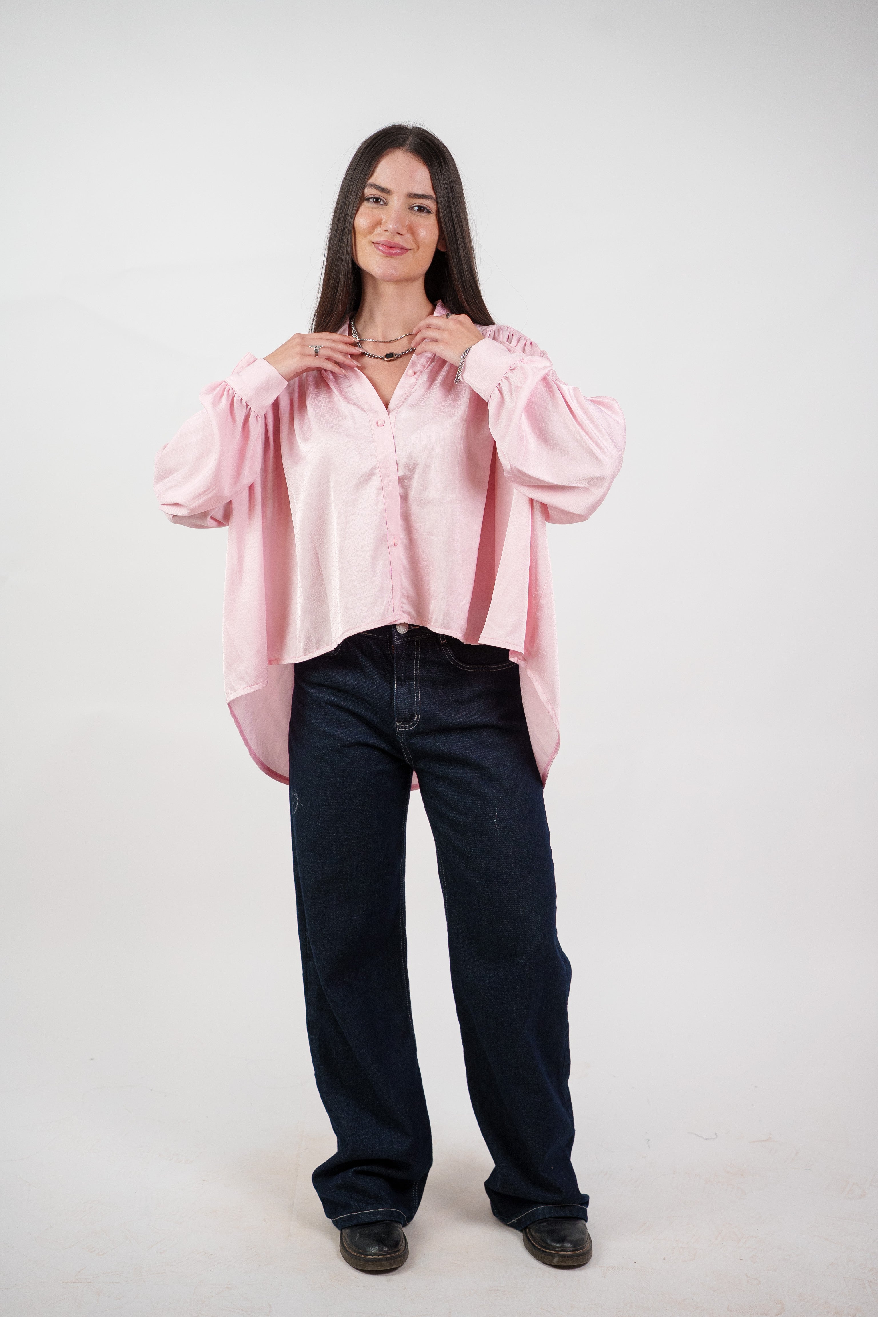 SATIN BALLOON SLEEVE BLOUSE
